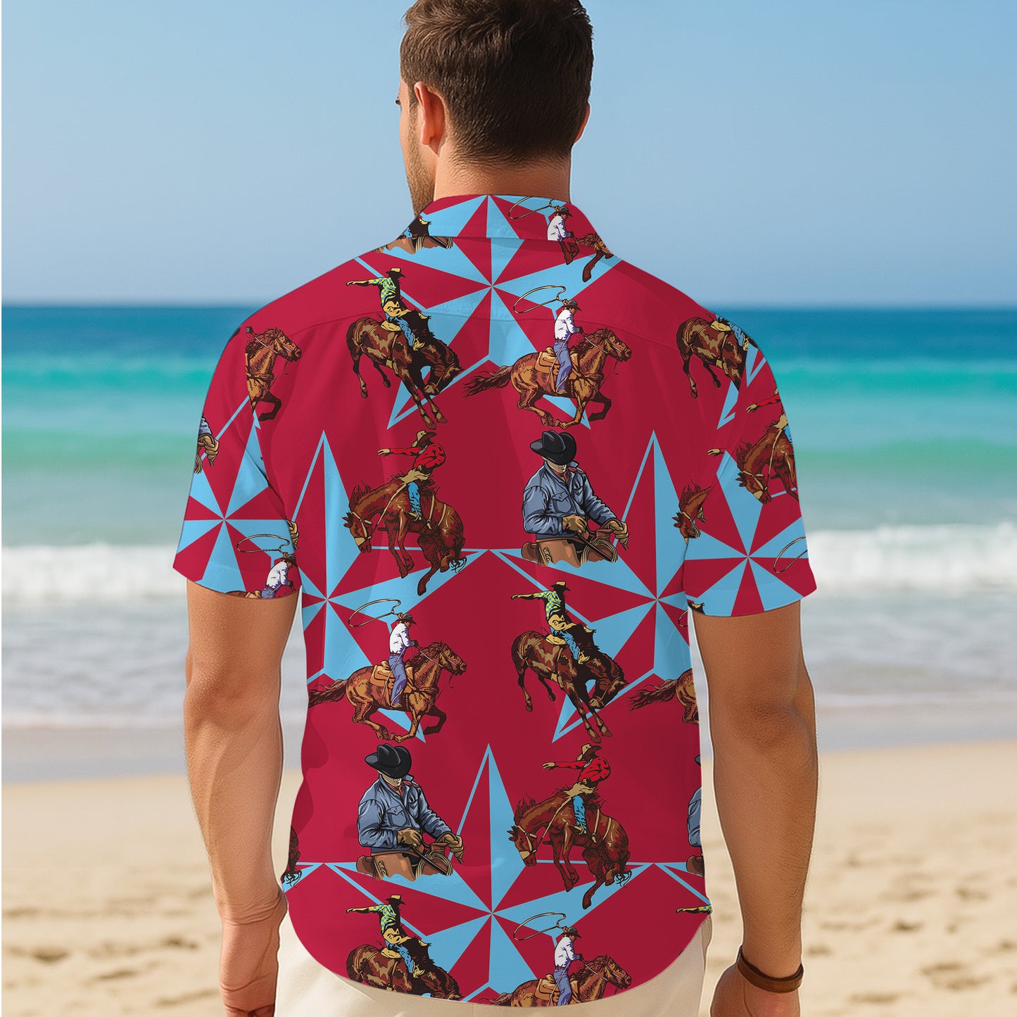 Western Cowboy Rodeo Horse & Star Pattern Hawaiian Shirt Men Women Casual Aloha