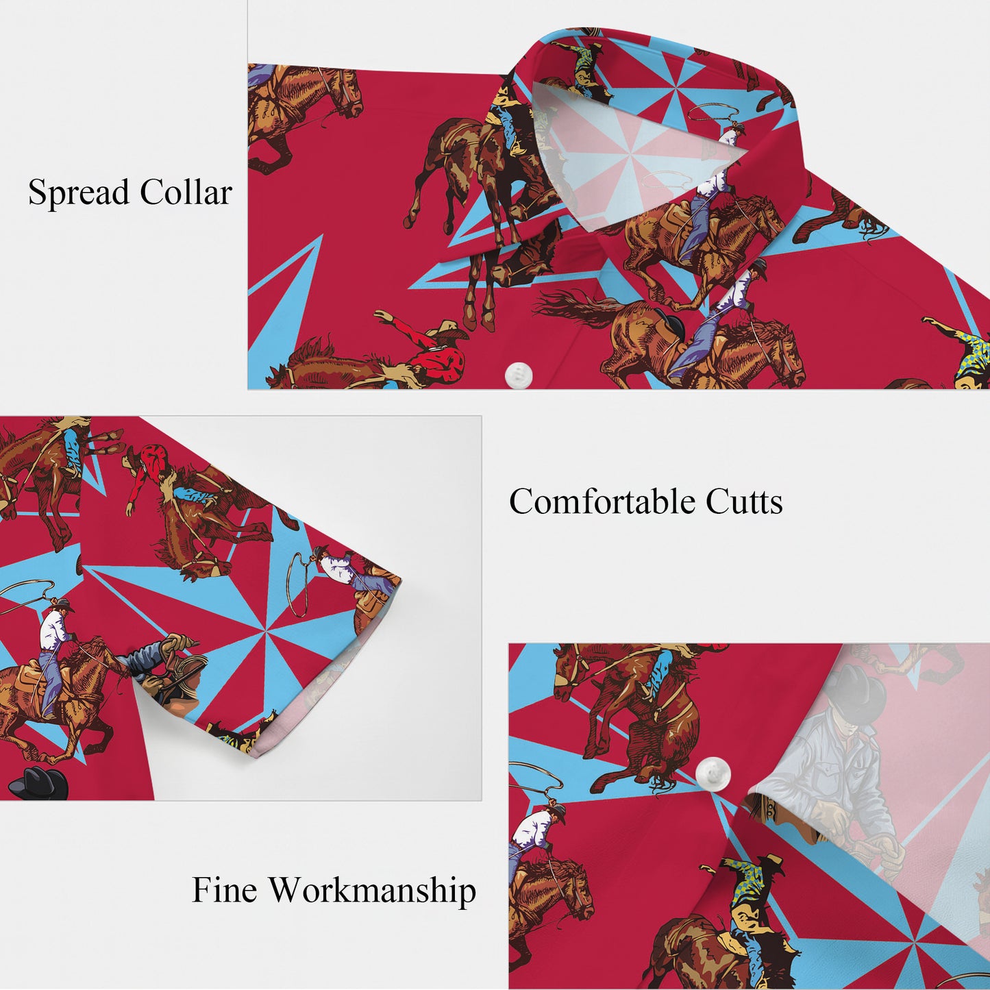 Western Cowboy Rodeo Horse & Star Pattern Hawaiian Shirt Men Women Casual Aloha