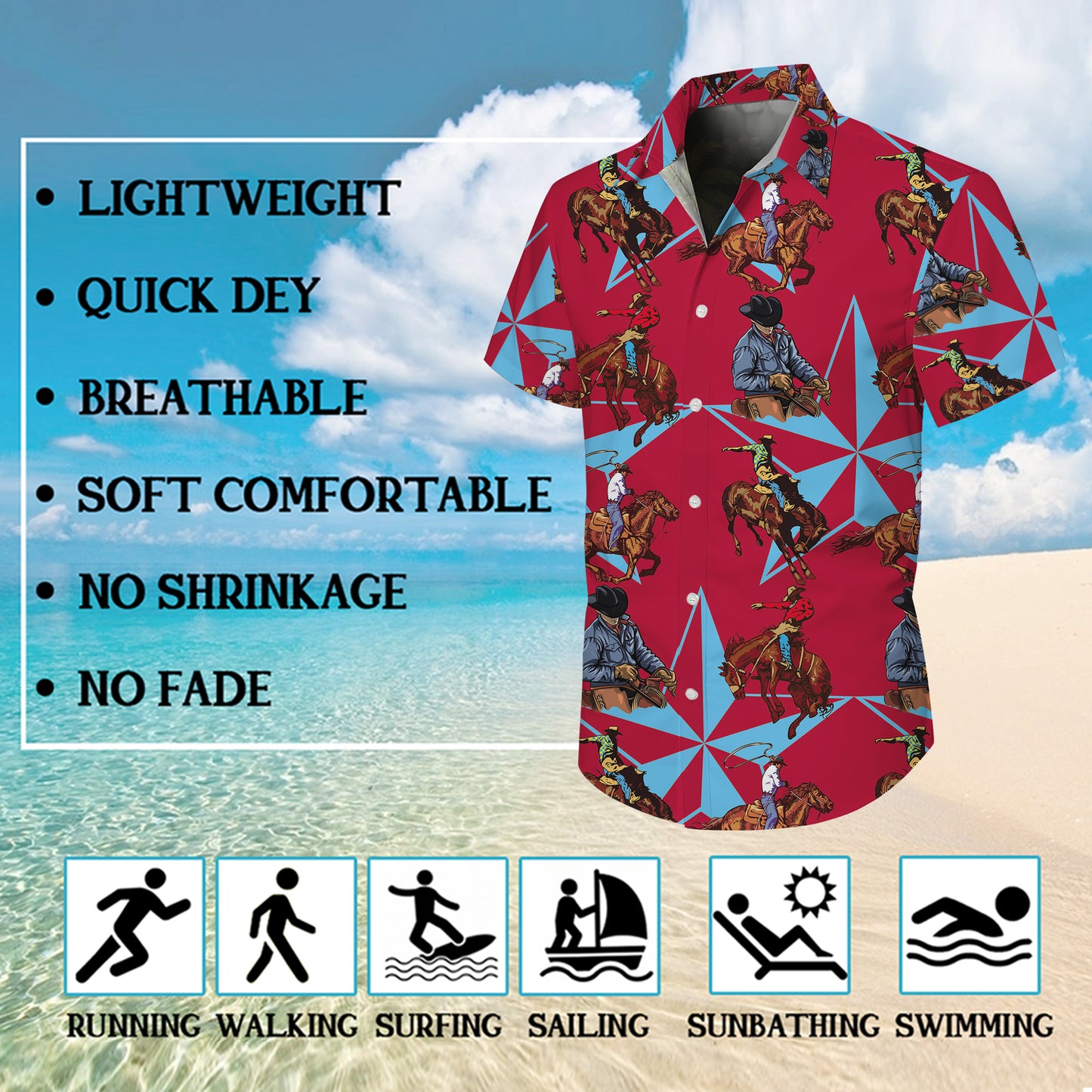 Western Cowboy Rodeo Horse & Star Pattern Hawaiian Shirt Men Women Casual Aloha