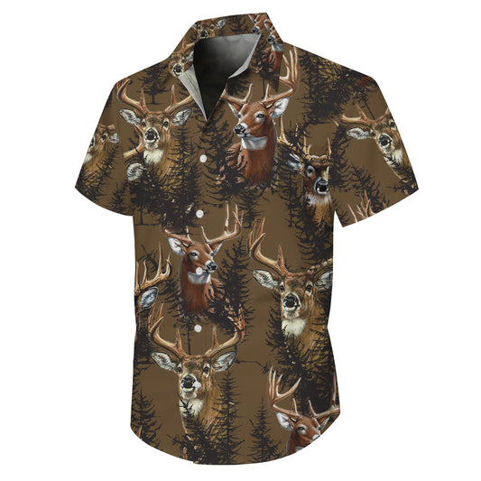 Vintage Deer & Forest Pattern Hawaiian Shirt Men Women Casual Outdoor Aloha Shirt