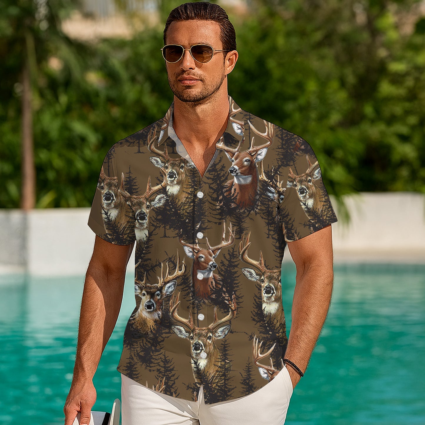 Vintage Deer & Forest Pattern Hawaiian Shirt Men Women Casual Outdoor Aloha Shirt