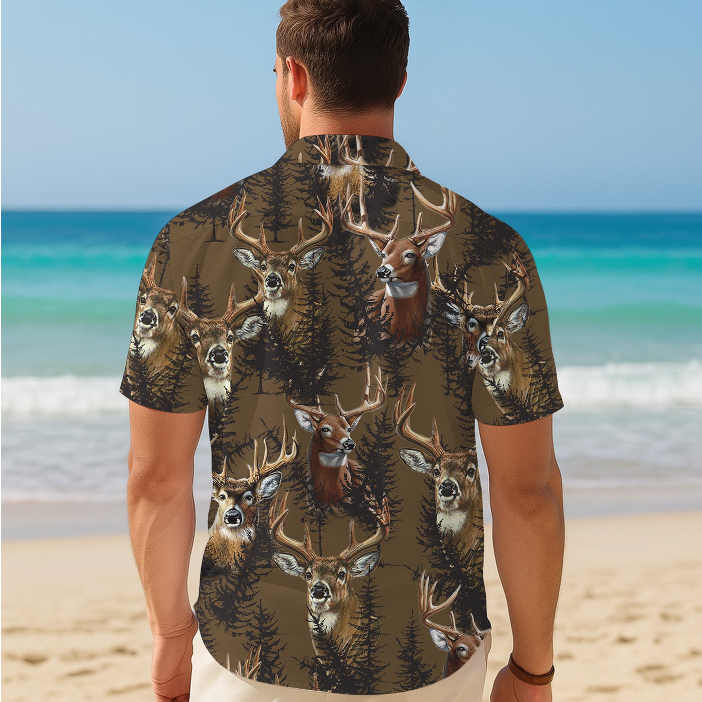 Vintage Deer & Forest Pattern Hawaiian Shirt Men Women Casual Outdoor Aloha Shirt