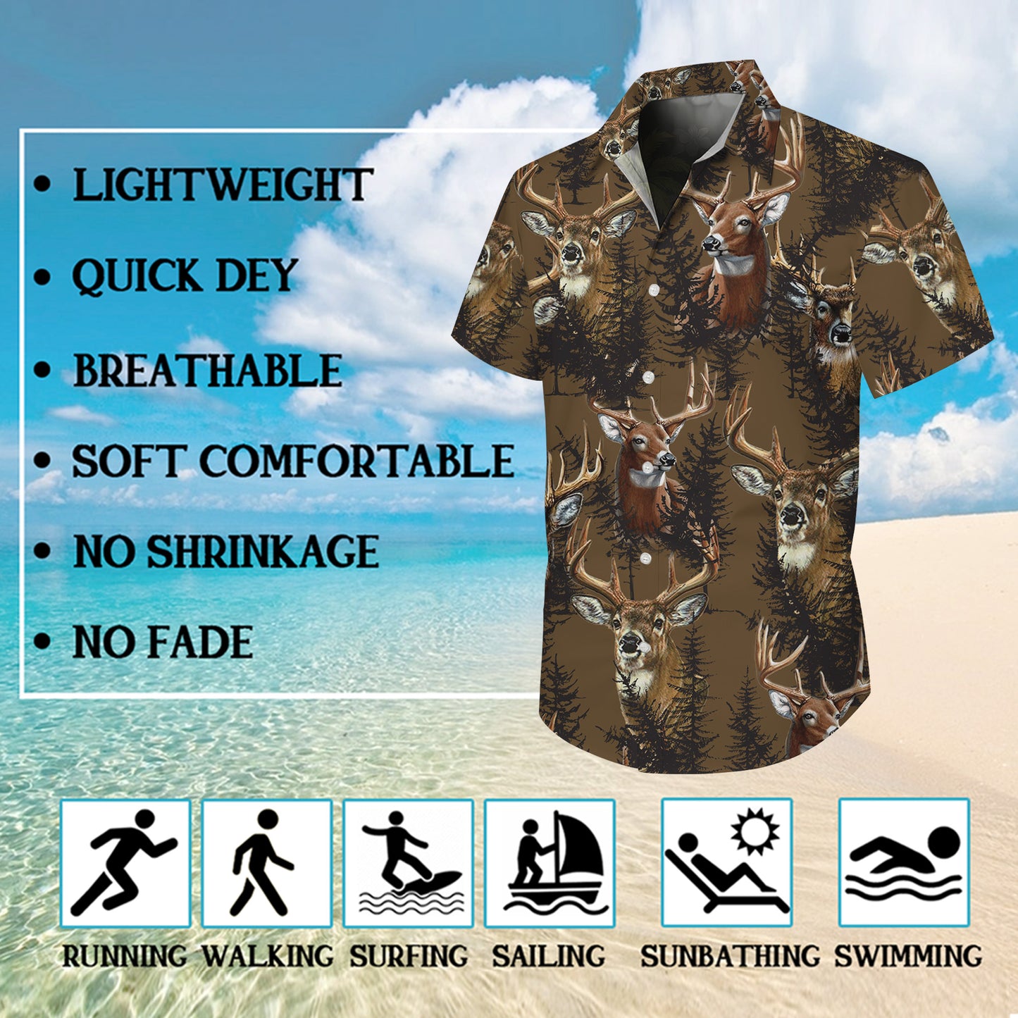 Vintage Deer & Forest Pattern Hawaiian Shirt Men Women Casual Outdoor Aloha Shirt