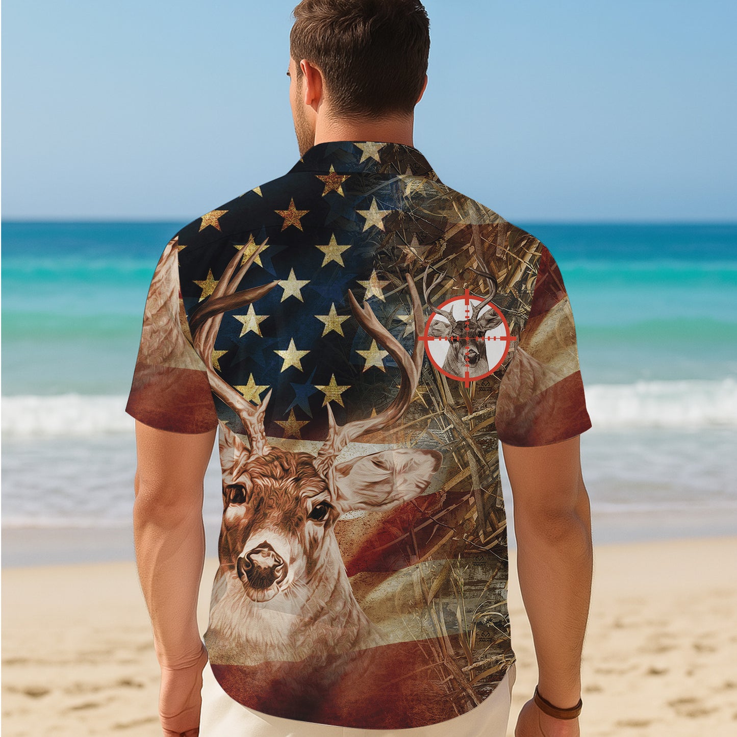 American Flag Deer Hunting Camo Pattern Hawaiian Shirt Men Women Outdoor Aloha