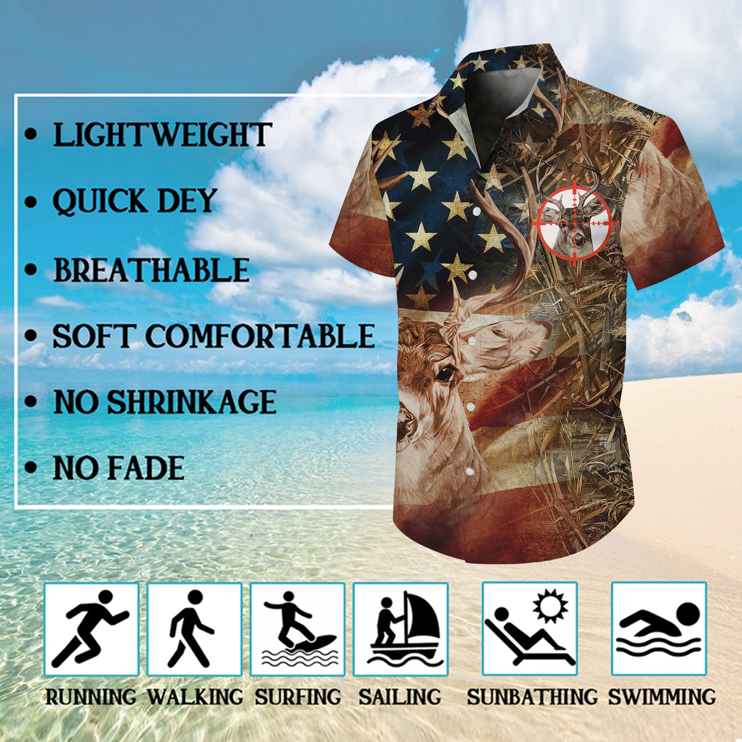 American Flag Deer Hunting Camo Pattern Hawaiian Shirt Men Women Outdoor Aloha