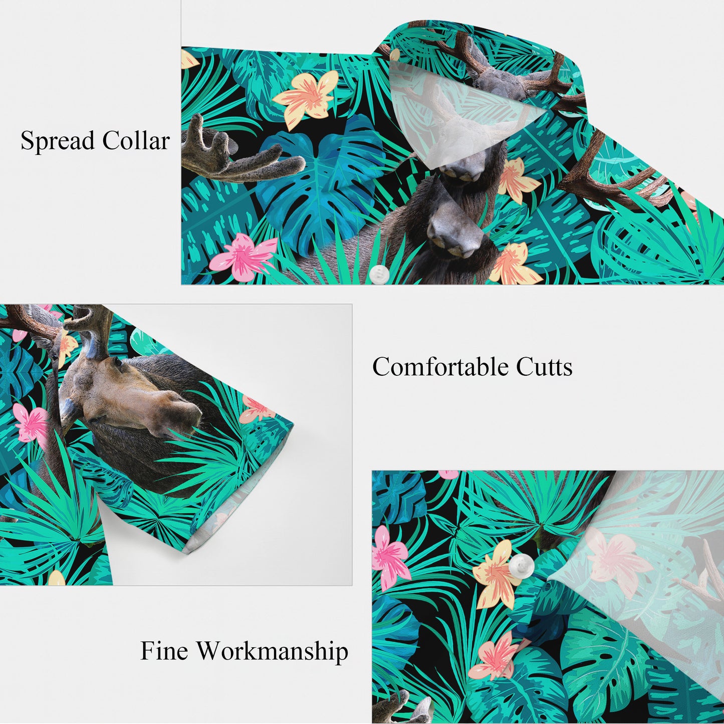 Tropical Moose & Palm Leaves Floral Pattern Hawaiian Shirt Men Women Summer Aloha