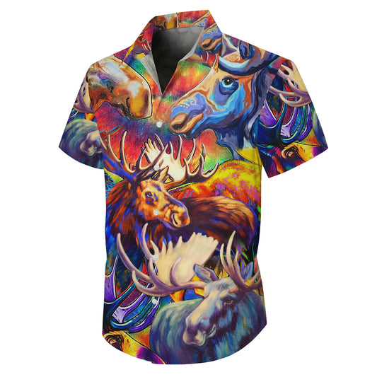 Colorful Abstract Moose Art Pattern Hawaiian Shirt Men Women Casual Aloha Shirt
