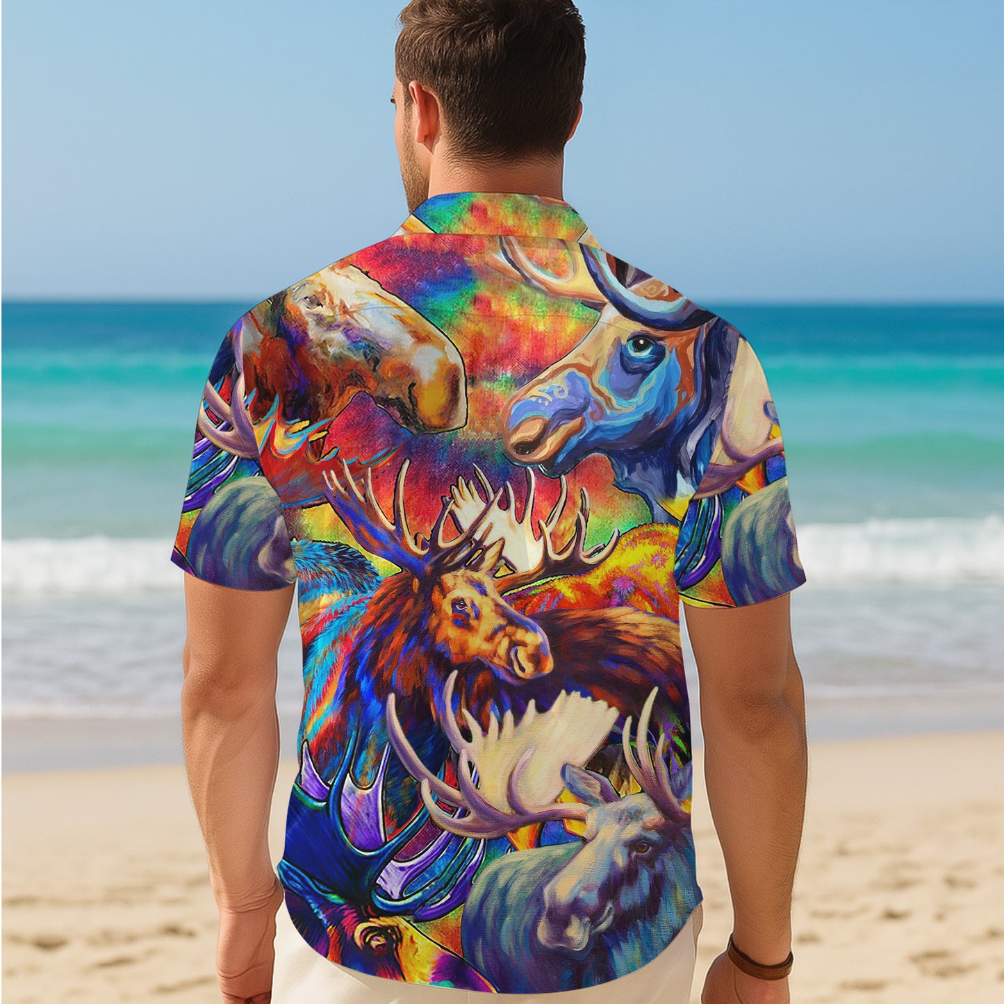 Colorful Abstract Moose Art Pattern Hawaiian Shirt Men Women Casual Aloha Shirt