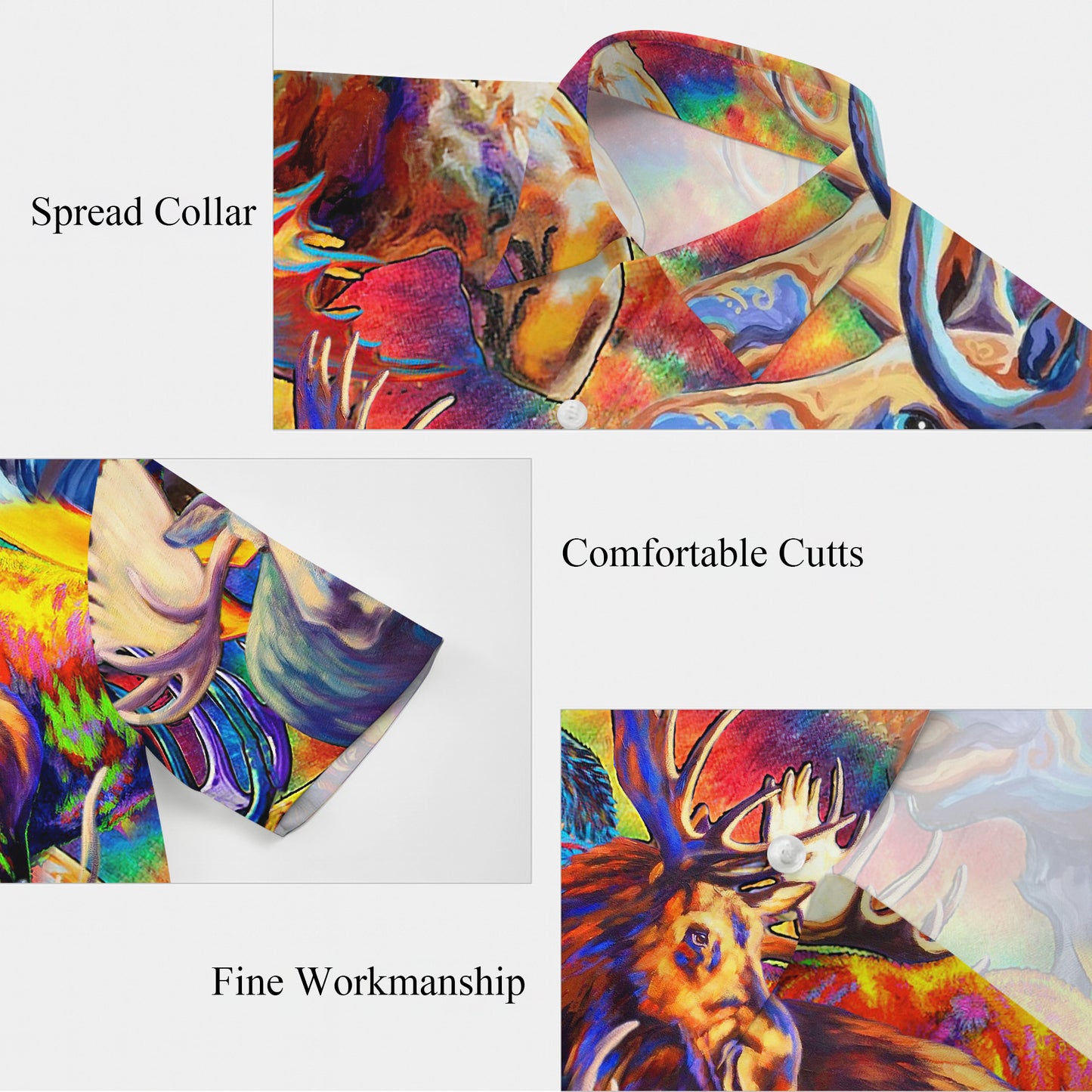 Colorful Abstract Moose Art Pattern Hawaiian Shirt Men Women Casual Aloha Shirt