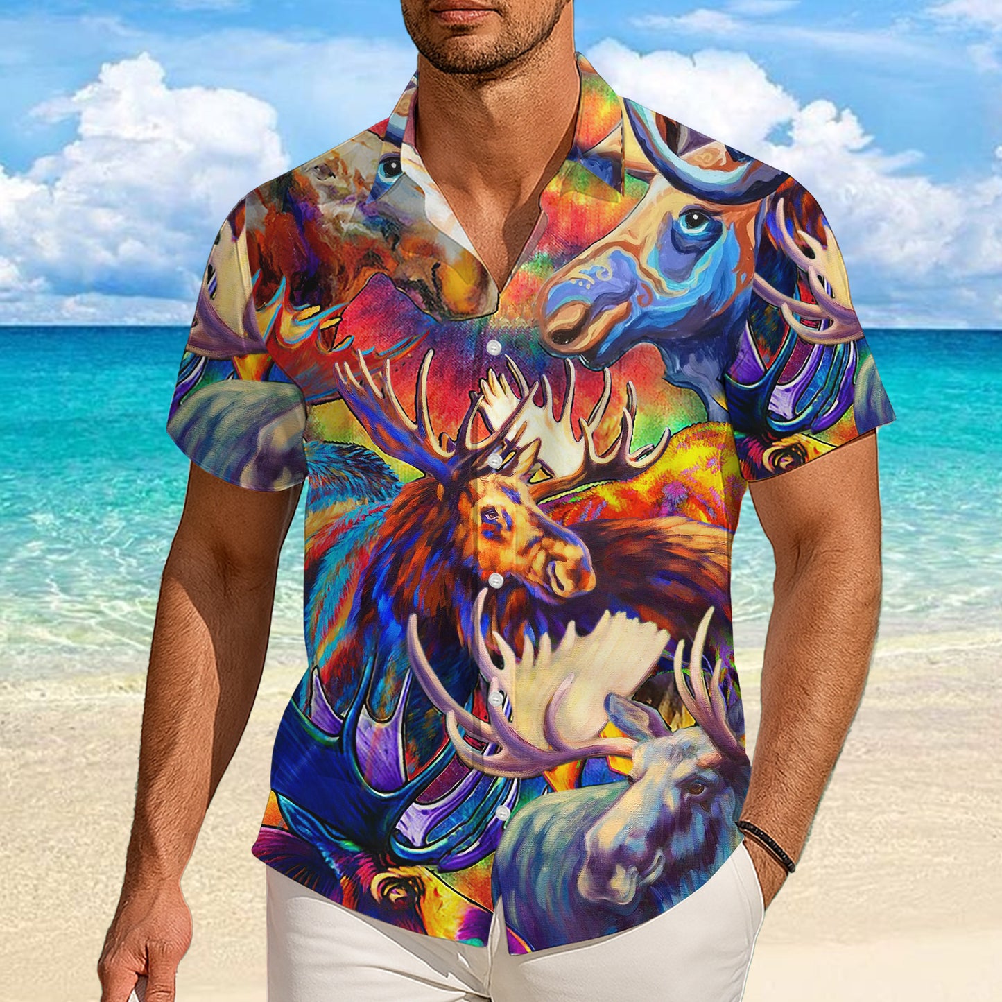 Colorful Abstract Moose Art Pattern Hawaiian Shirt Men Women Casual Aloha Shirt