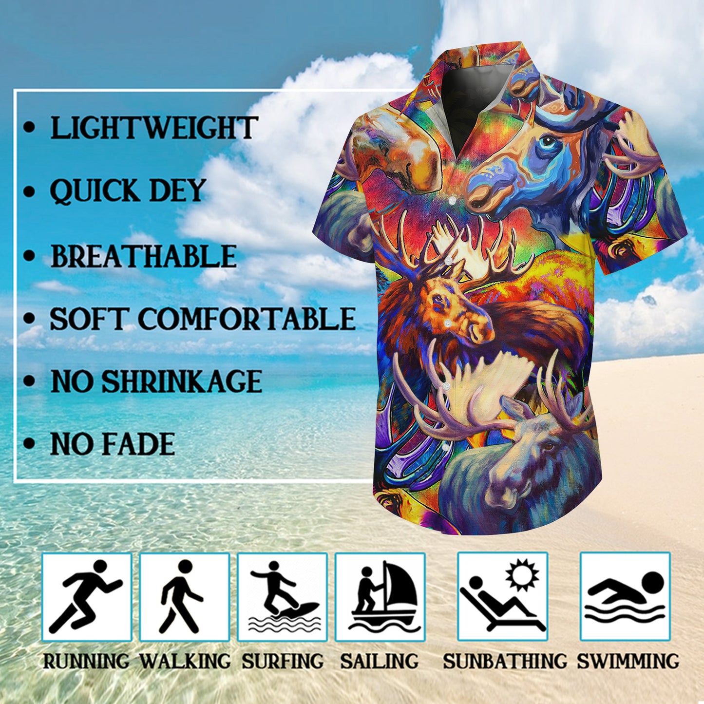 Colorful Abstract Moose Art Pattern Hawaiian Shirt Men Women Casual Aloha Shirt