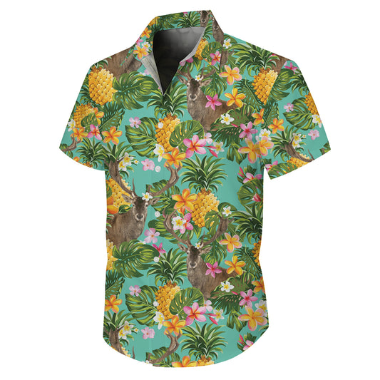 Tropical Deer Pineapple & Palm Leaves Floral Pattern Hawaiian Shirt Men Women