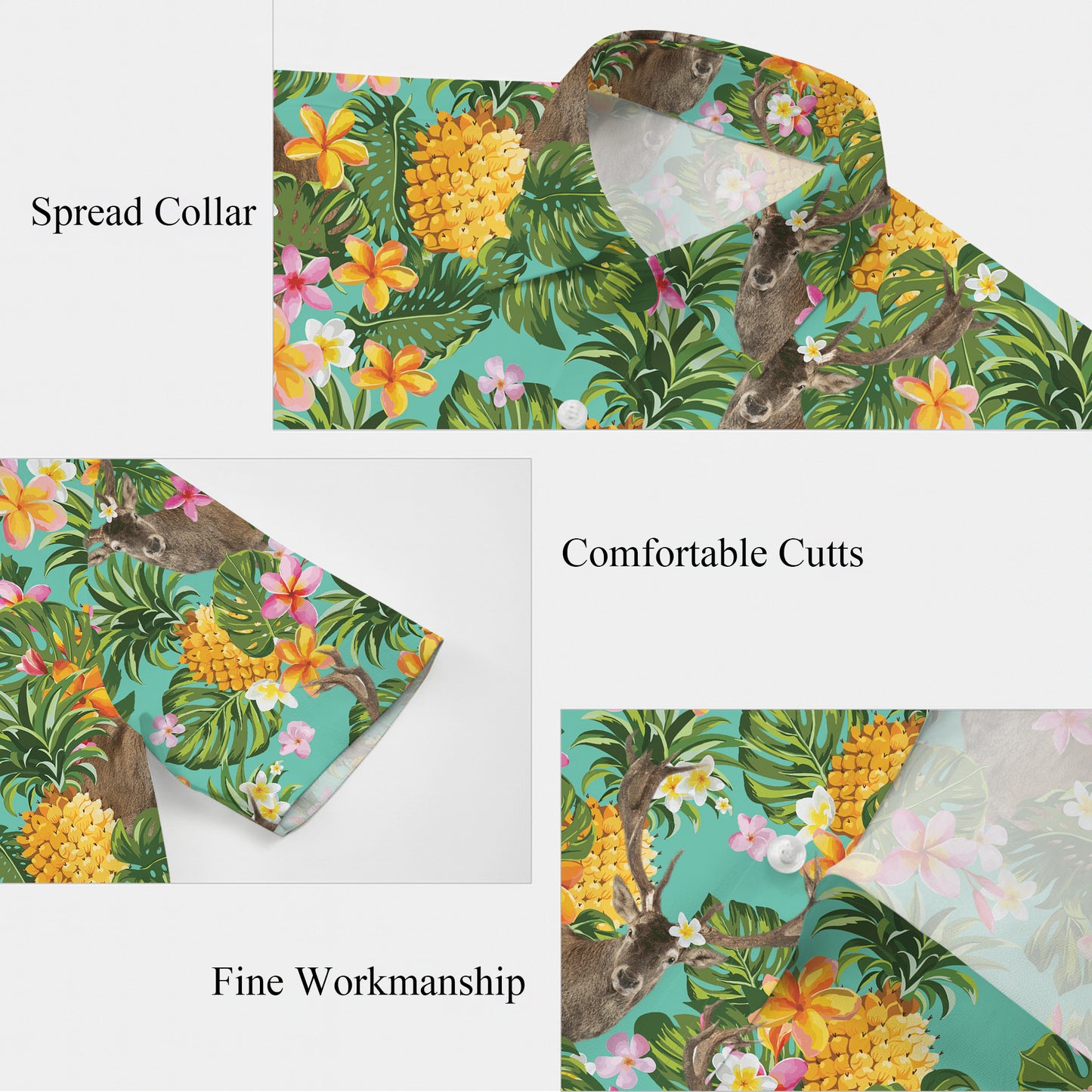 Tropical Deer Pineapple & Palm Leaves Floral Pattern Hawaiian Shirt Men Women