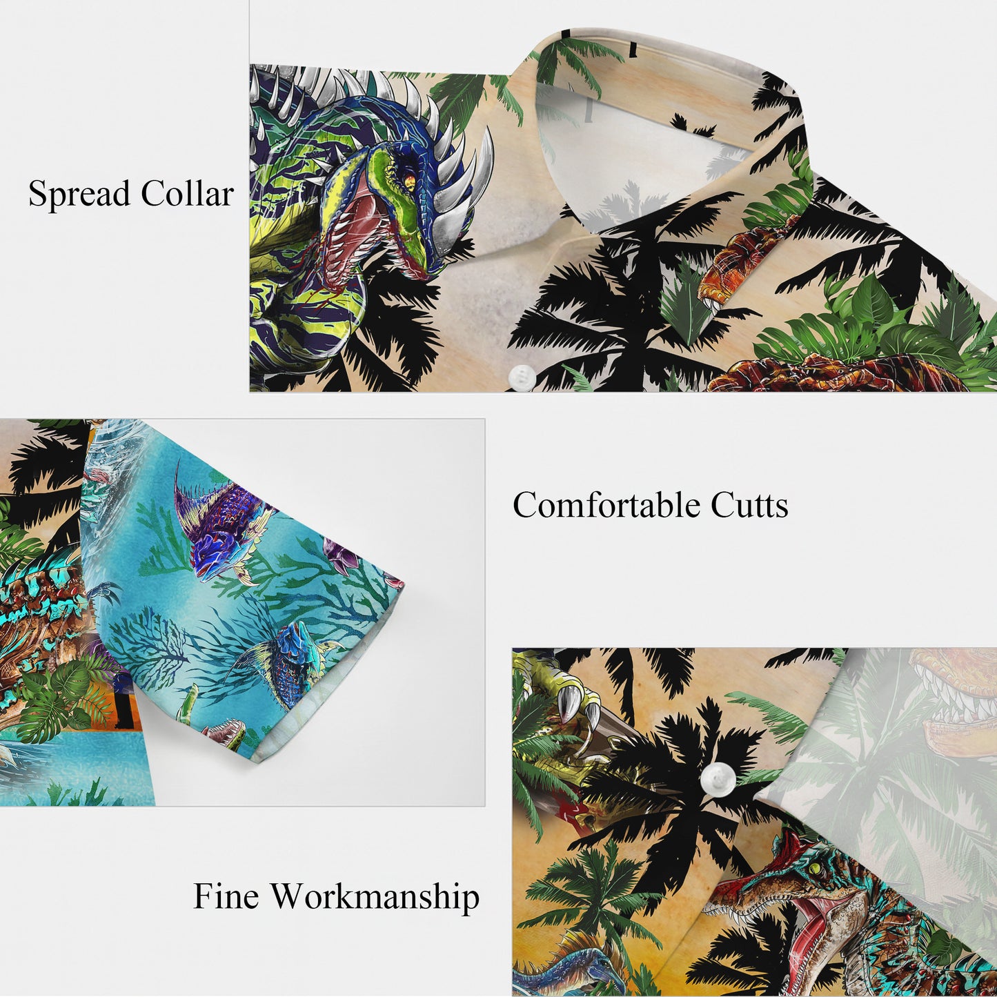 Dinosaur T-Rex & Ocean Sea Life Tropical Palm Trees Pattern Hawaiian Shirt Men