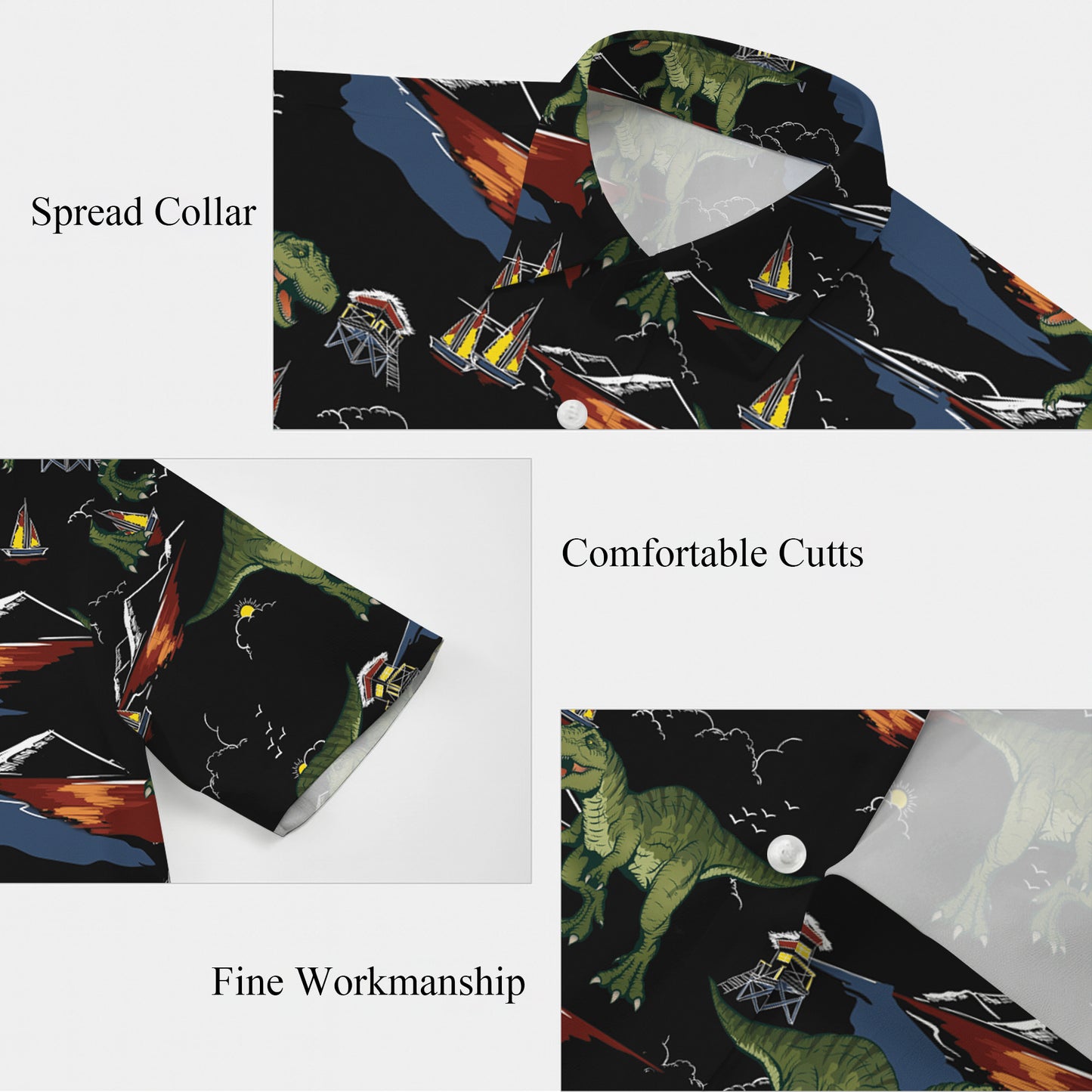Vintage Sunset Dinosaur & Ocean Pattern Hawaiian Shirt Men Women Casual Aloha