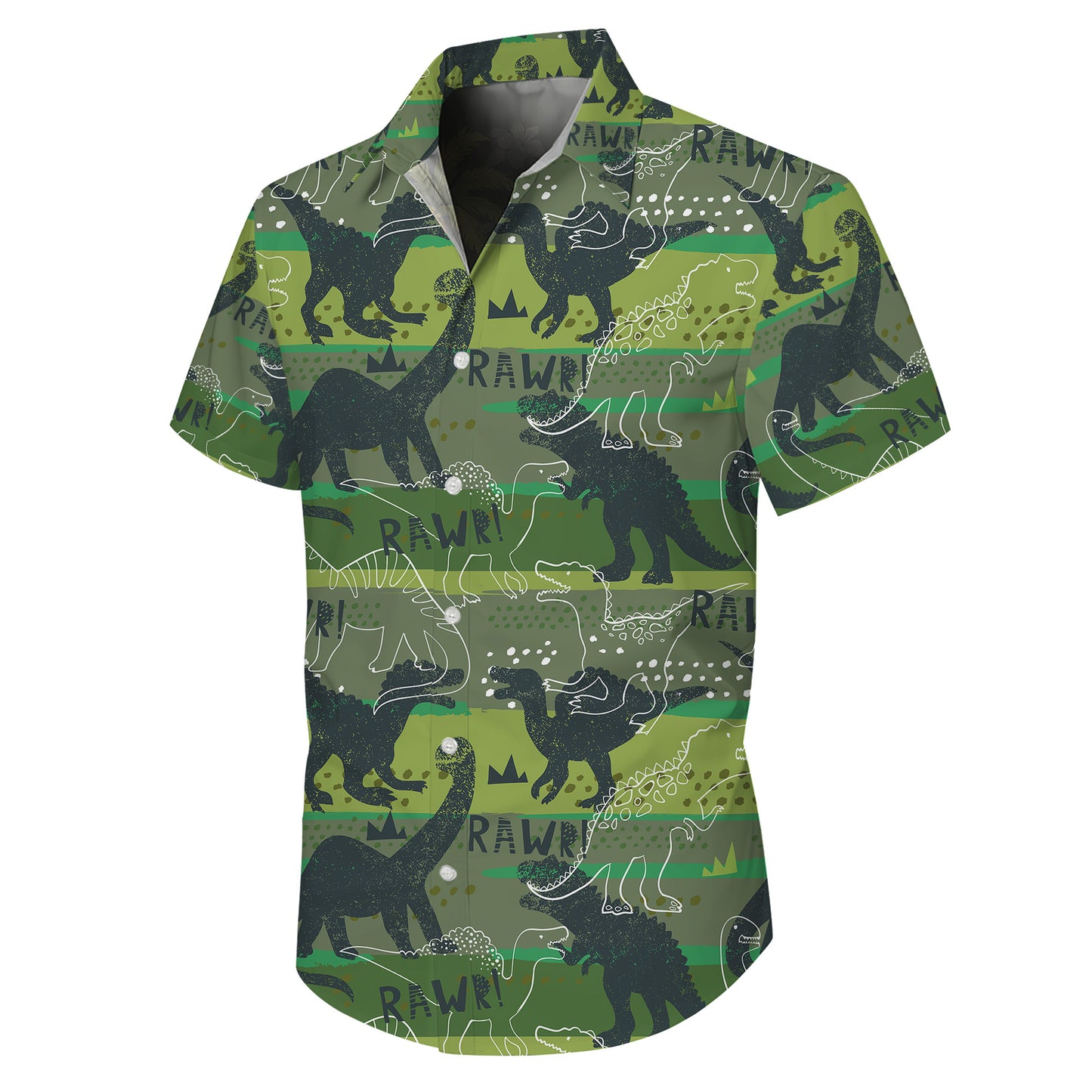 RAWR Dinosaur Green Camo Typography Pattern Hawaiian Shirt Men Women Aloha