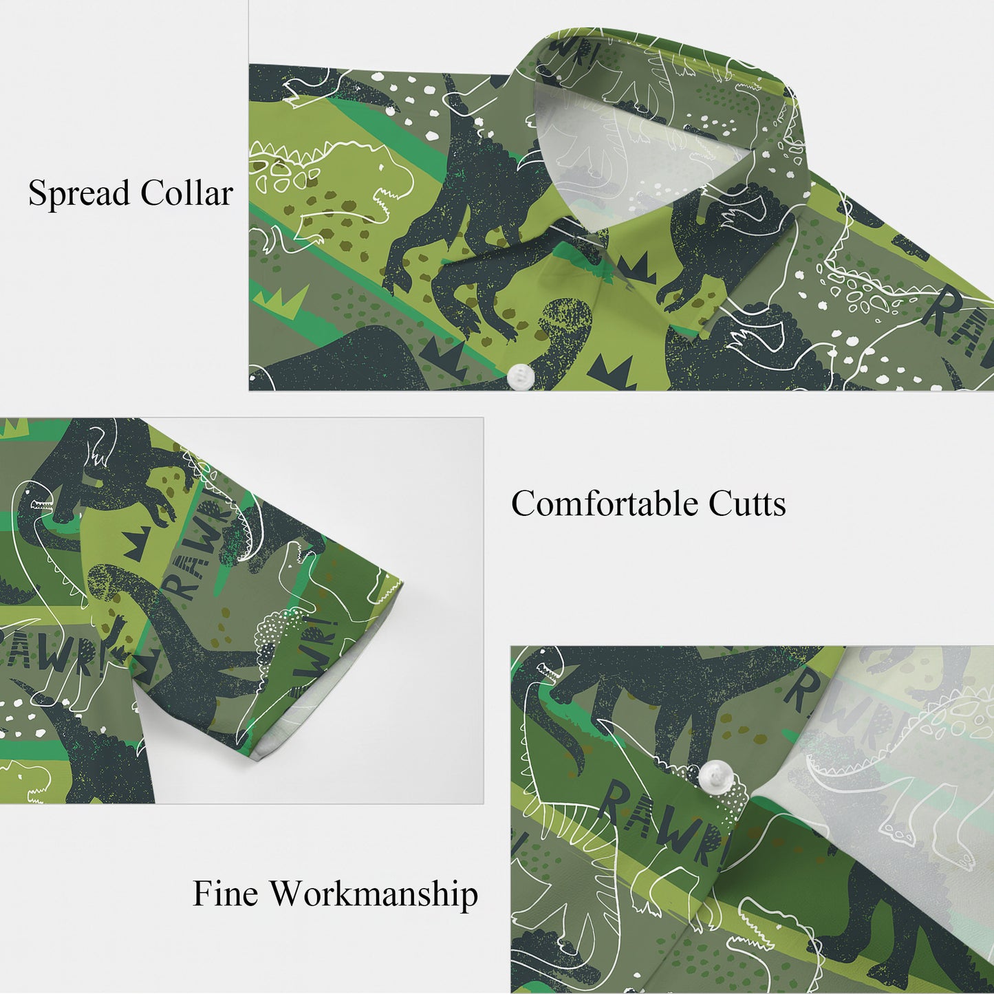 RAWR Dinosaur Green Camo Typography Pattern Hawaiian Shirt Men Women Aloha