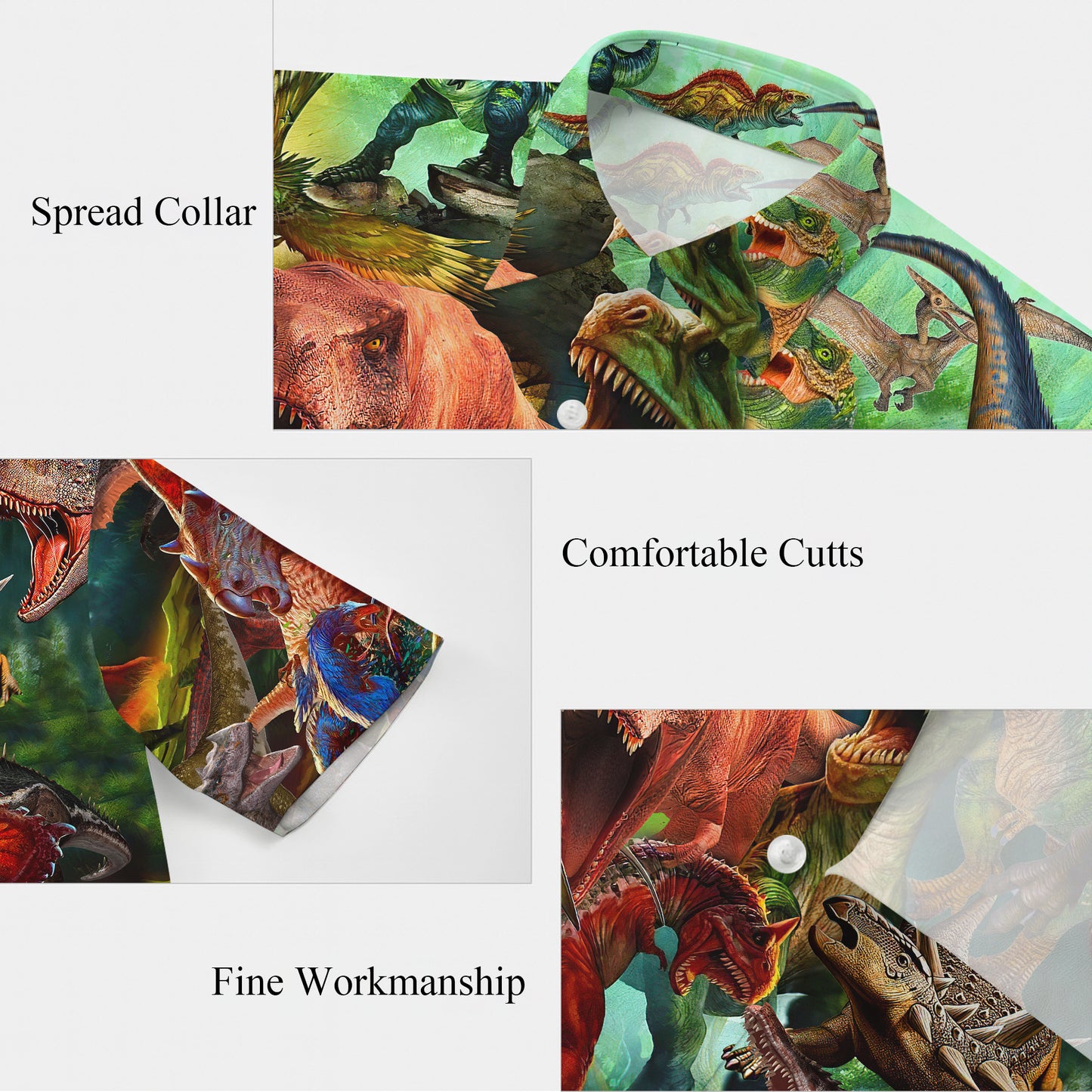 Prehistoric Dinosaur Battle & Jungle Pattern Hawaiian Shirt Men Women Aloha