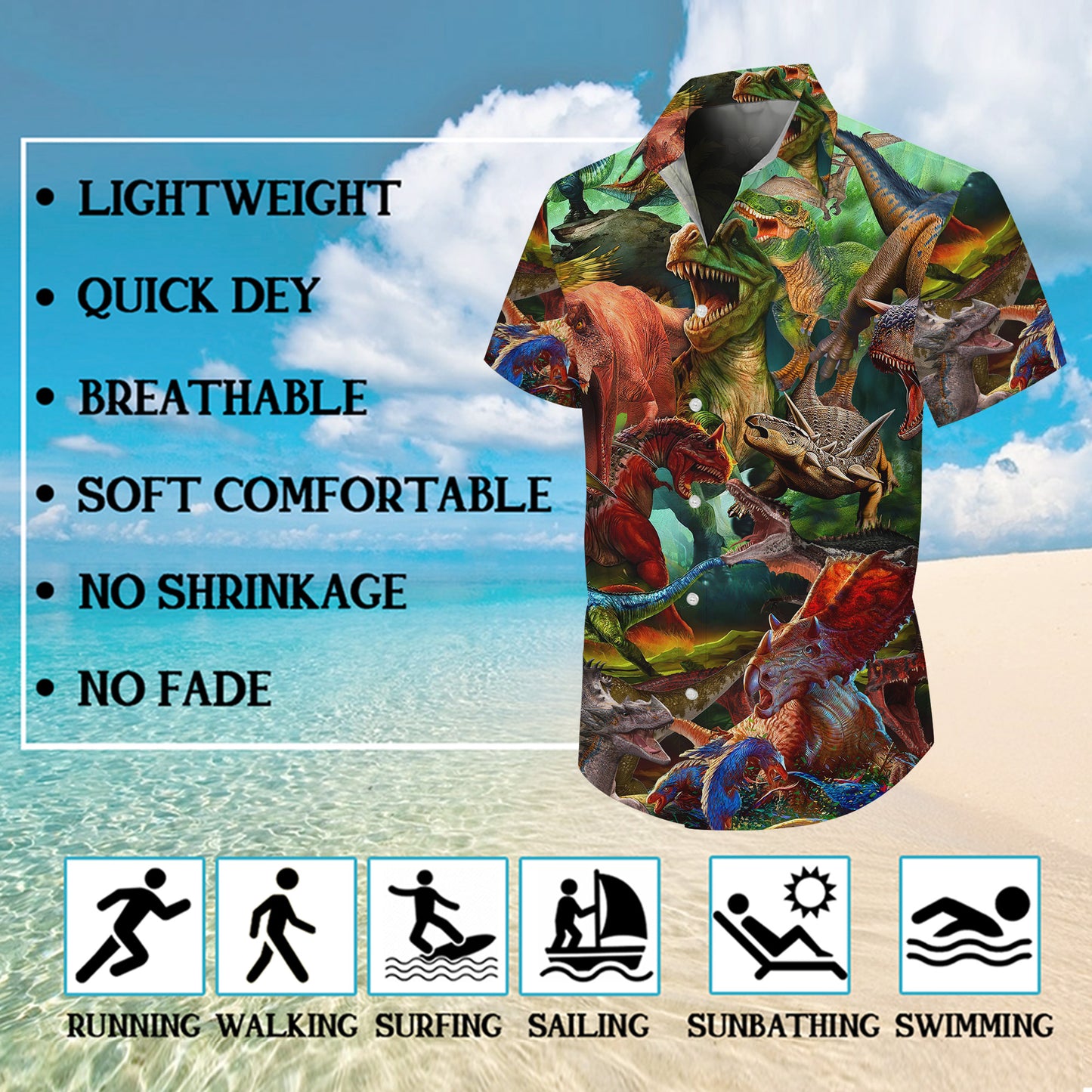 Prehistoric Dinosaur Battle & Jungle Pattern Hawaiian Shirt Men Women Aloha