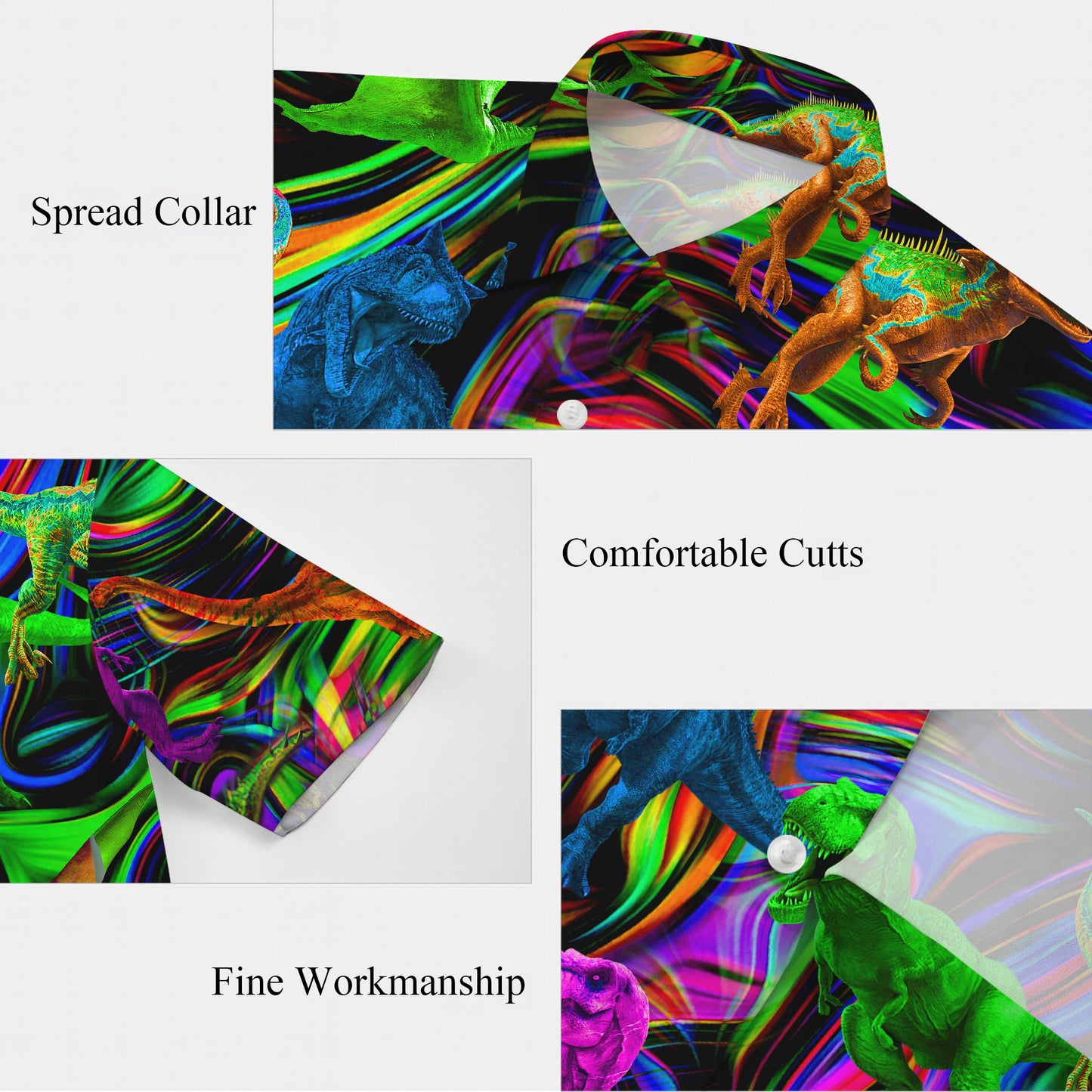 Colorful Dinosaur Abstract Swirl Pattern Hawaiian Shirt Men Women Casual Aloha