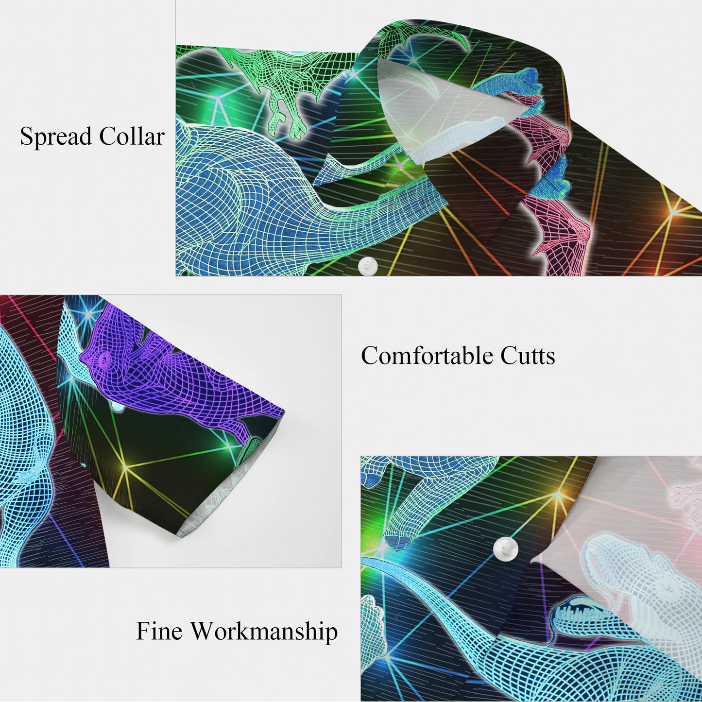 3D Wireframe Neon Dinosaur Pattern Hawaiian Shirt Men Women Casual Aloha Shirt