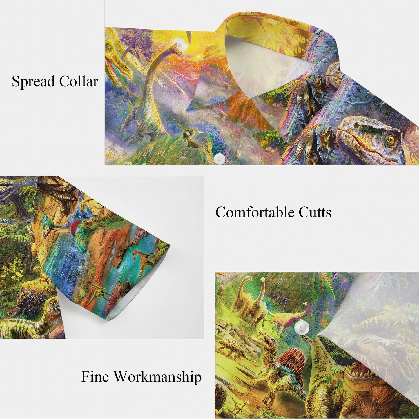 Prehistoric Dinosaur World & Volcano Pattern Hawaiian Shirt Men Women Aloha