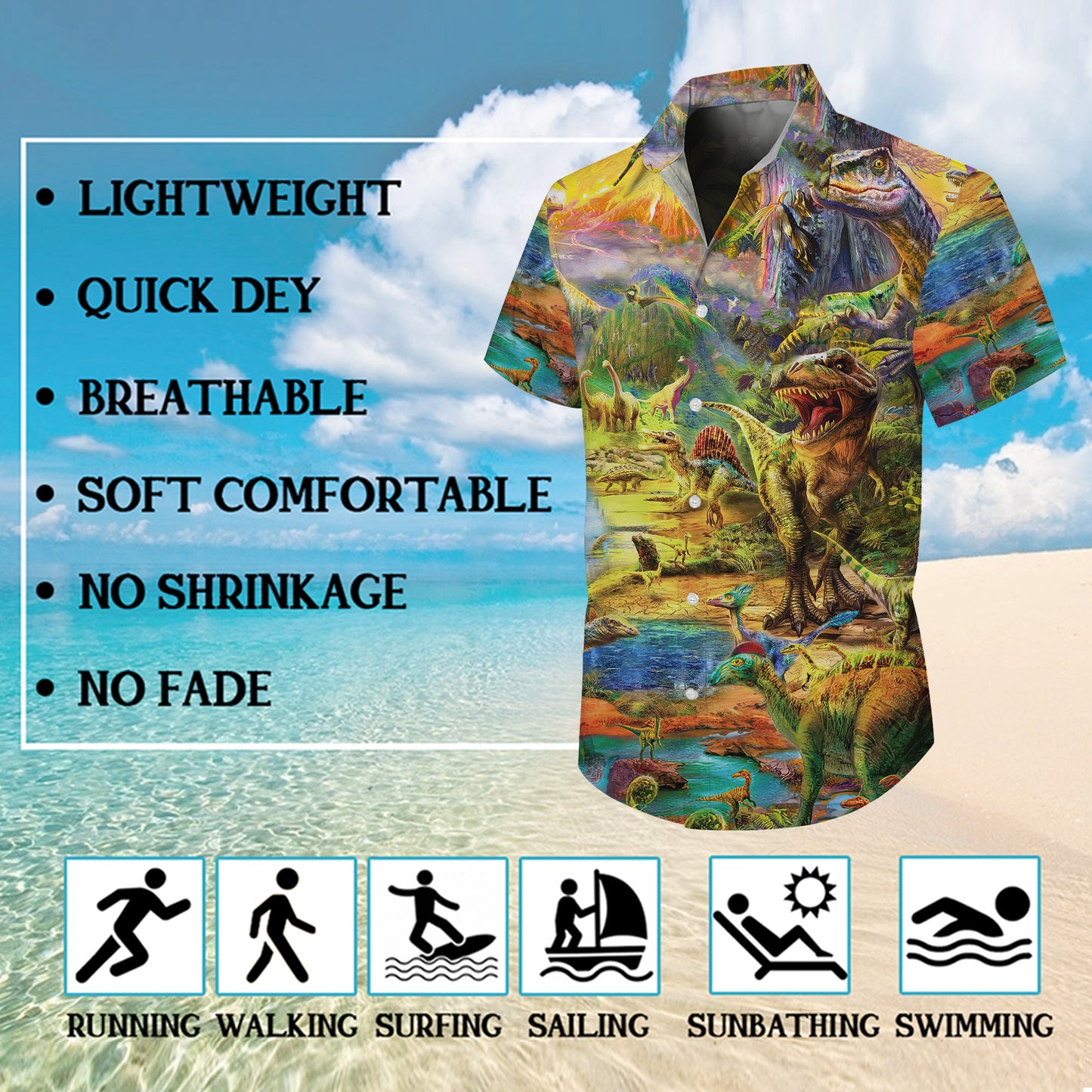 Prehistoric Dinosaur World & Volcano Pattern Hawaiian Shirt Men Women Aloha