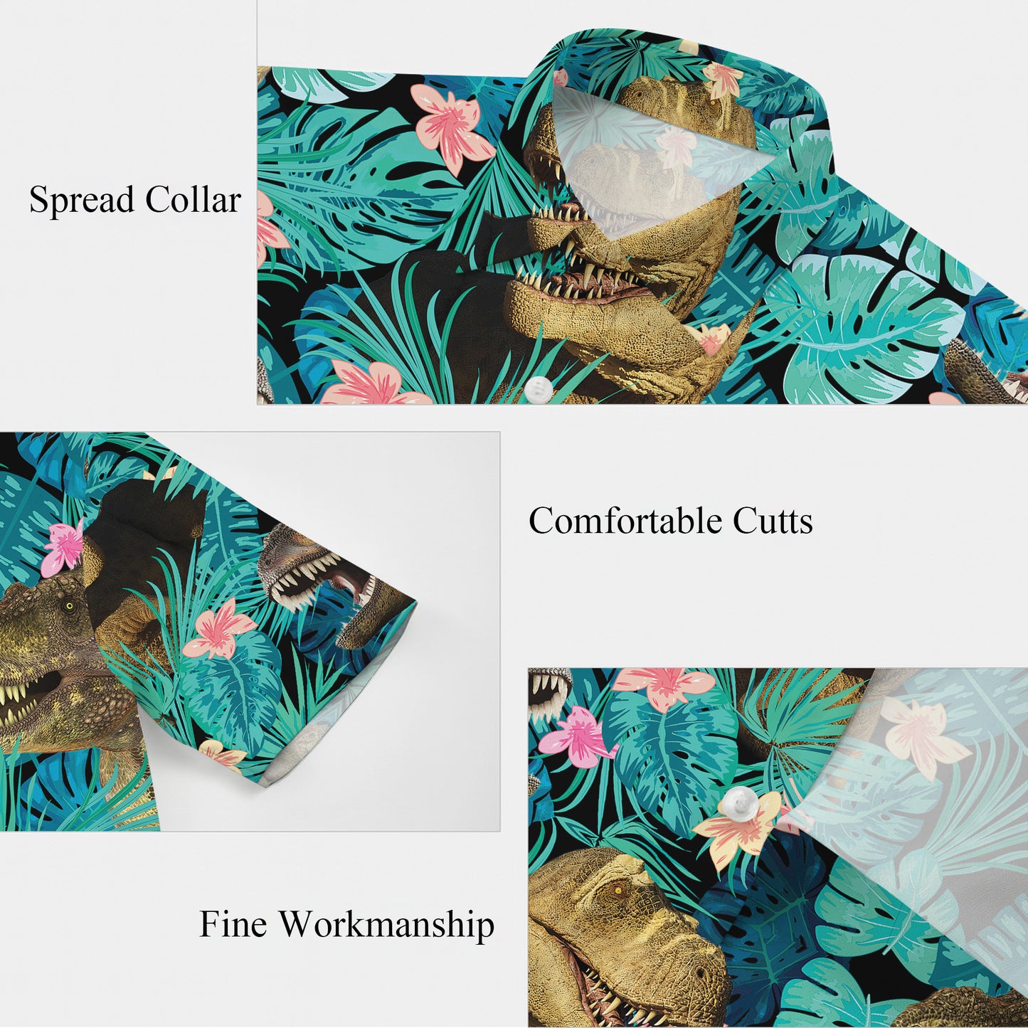 Tropical T-Rex Dinosaur & Palm Leaves Floral Pattern Hawaiian Shirt Men Women
