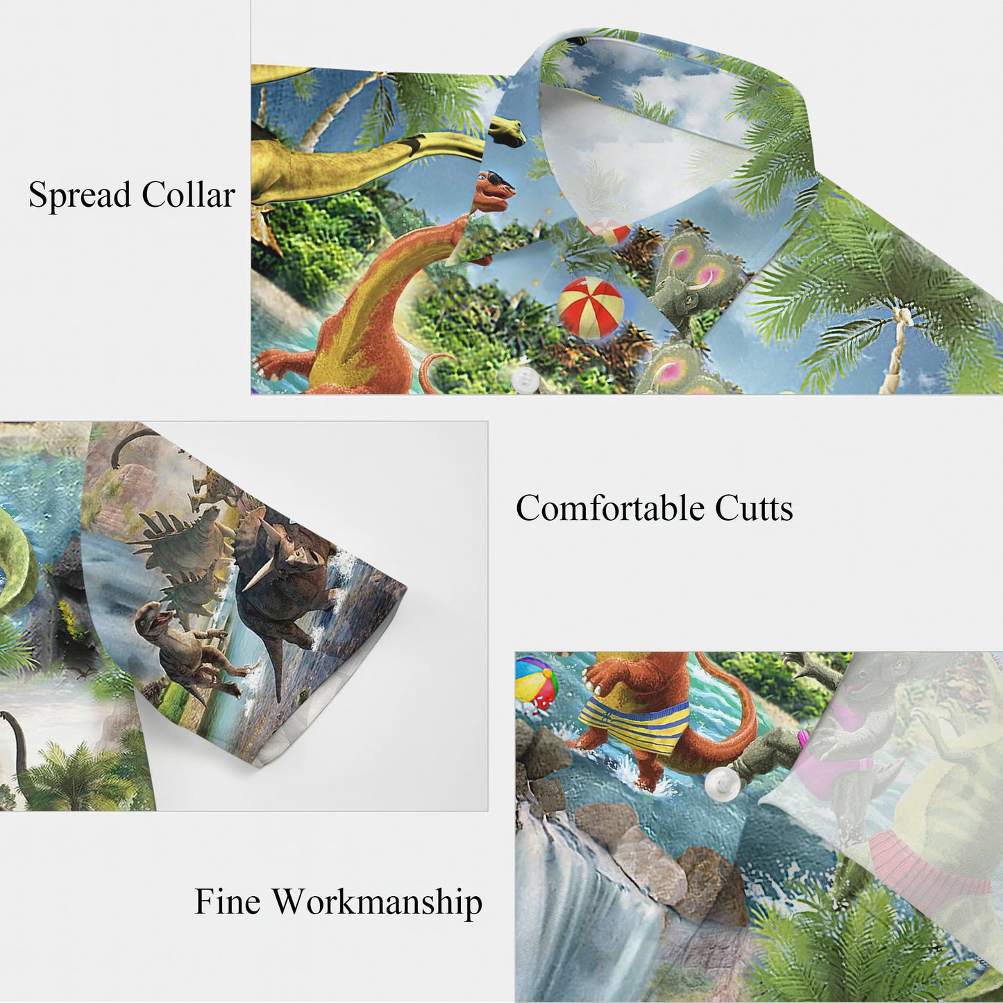 Funny Dinosaur in Swimwear & Waterfall Pattern Hawaiian Shirt Men Women Aloha