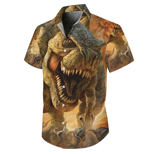 Realistic T-Rex Dinosaur Prehistoric Pattern Hawaiian Shirt Men Women Aloha