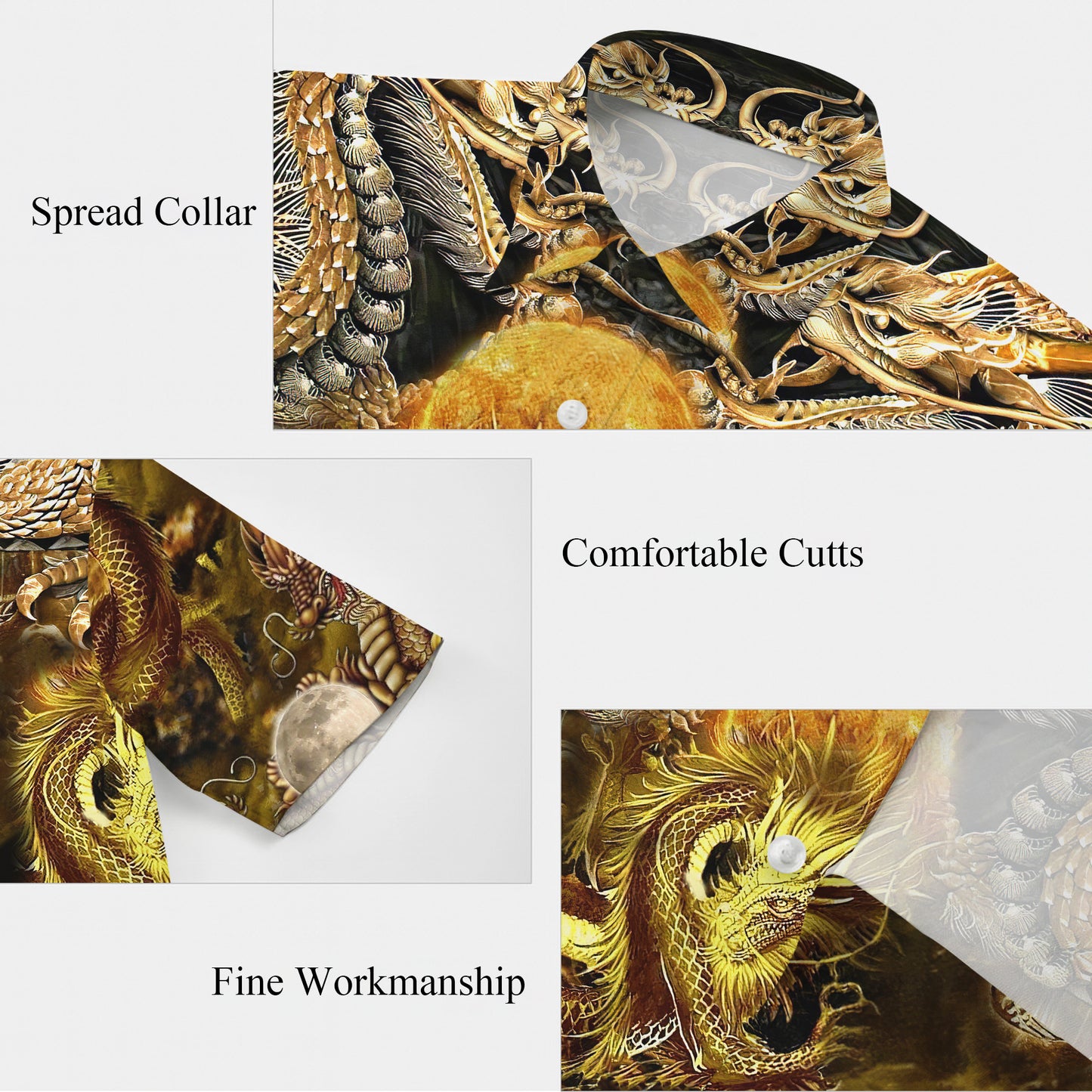 Golden Dragon & Moon Mythical Pattern Hawaiian Shirt Men Women Casual Aloha