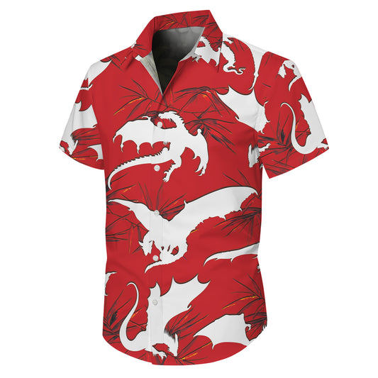Red & White Dragon Silhouette Pattern Hawaiian Shirt Men Women Casual Aloha
