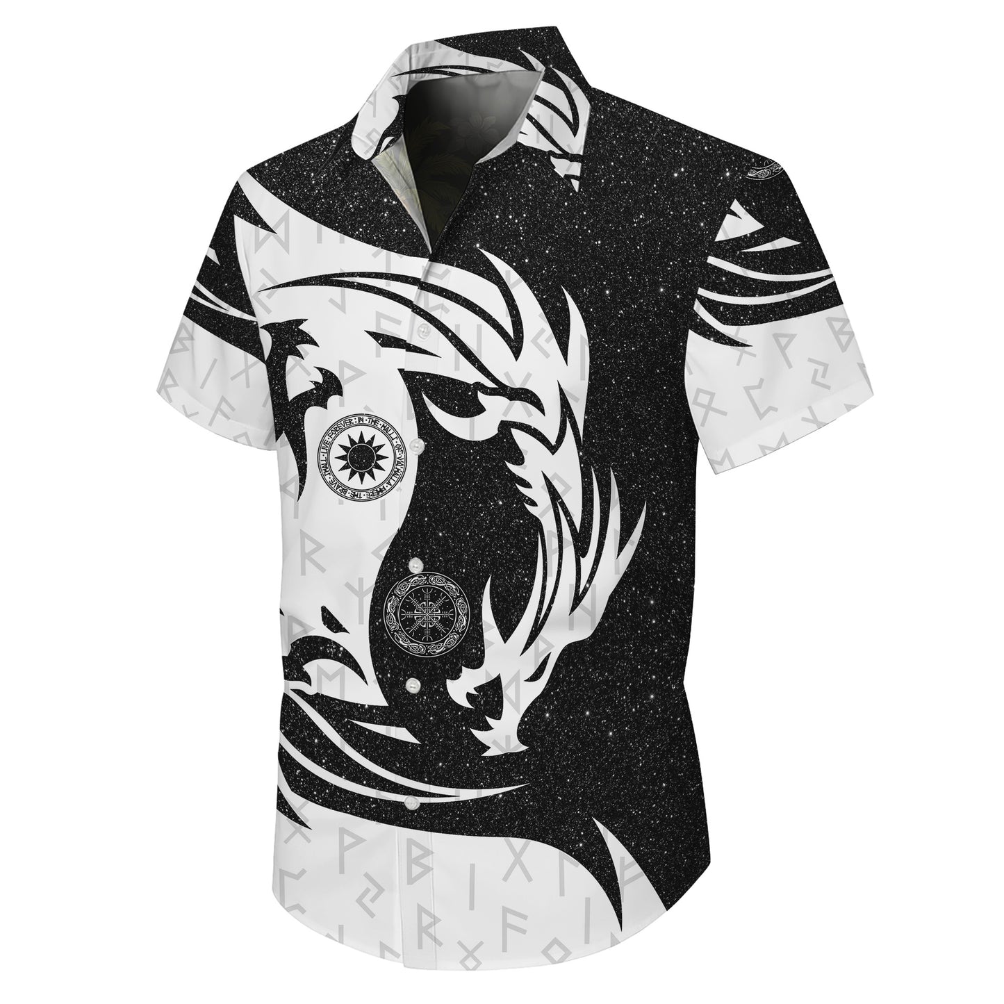 Yin Yang Dragon & Norse Runes Mythical Pattern Hawaiian Shirt Men Women Aloha