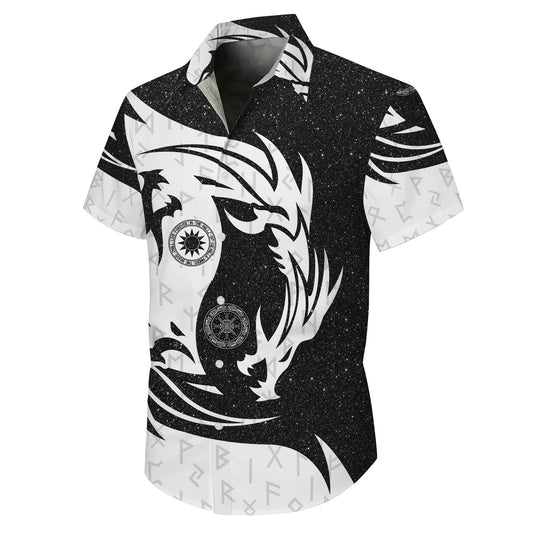 Yin Yang Dragon & Norse Runes Mythical Pattern Hawaiian Shirt Men Women Aloha