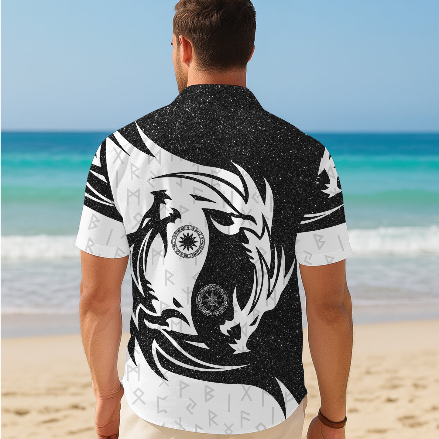 Yin Yang Dragon & Norse Runes Mythical Pattern Hawaiian Shirt Men Women Aloha