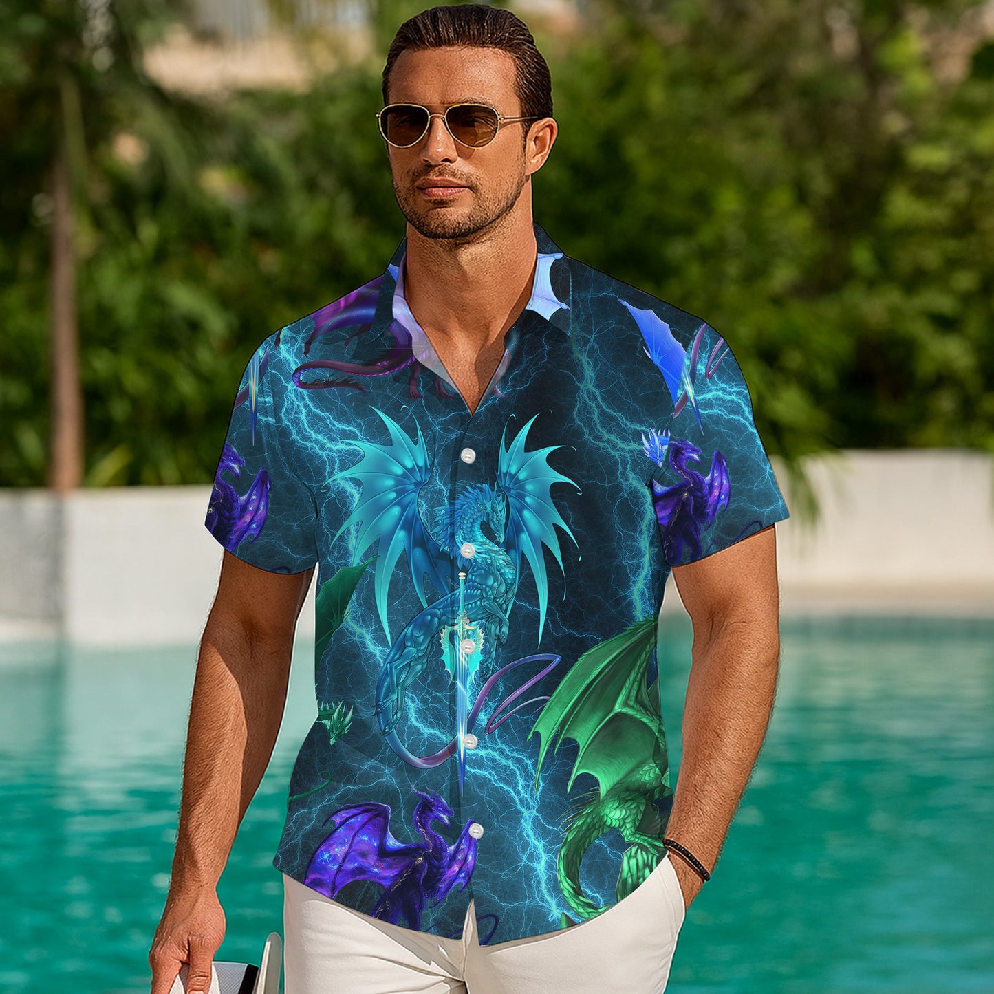 Mystic Dragons & Lightning Hawaiian Shirt Men Women Casual Aloha Beach Vacation