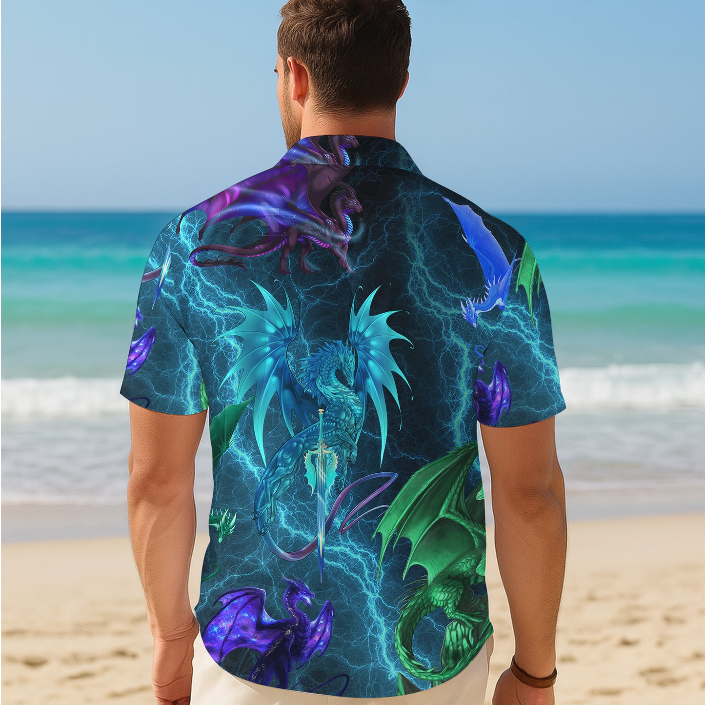 Mystic Dragons & Lightning Hawaiian Shirt Men Women Casual Aloha Beach Vacation