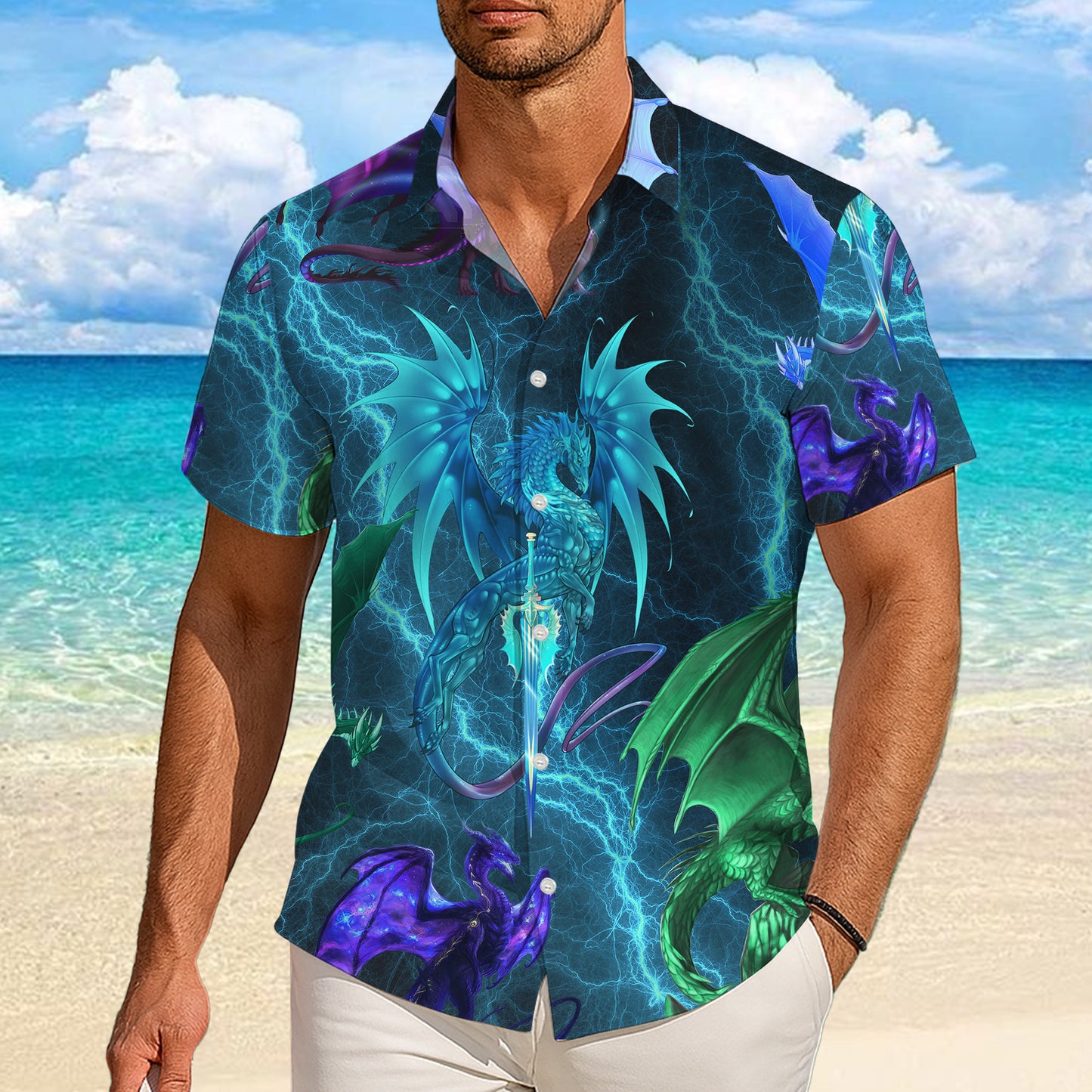 Mystic Dragons & Lightning Hawaiian Shirt Men Women Casual Aloha Beach Vacation