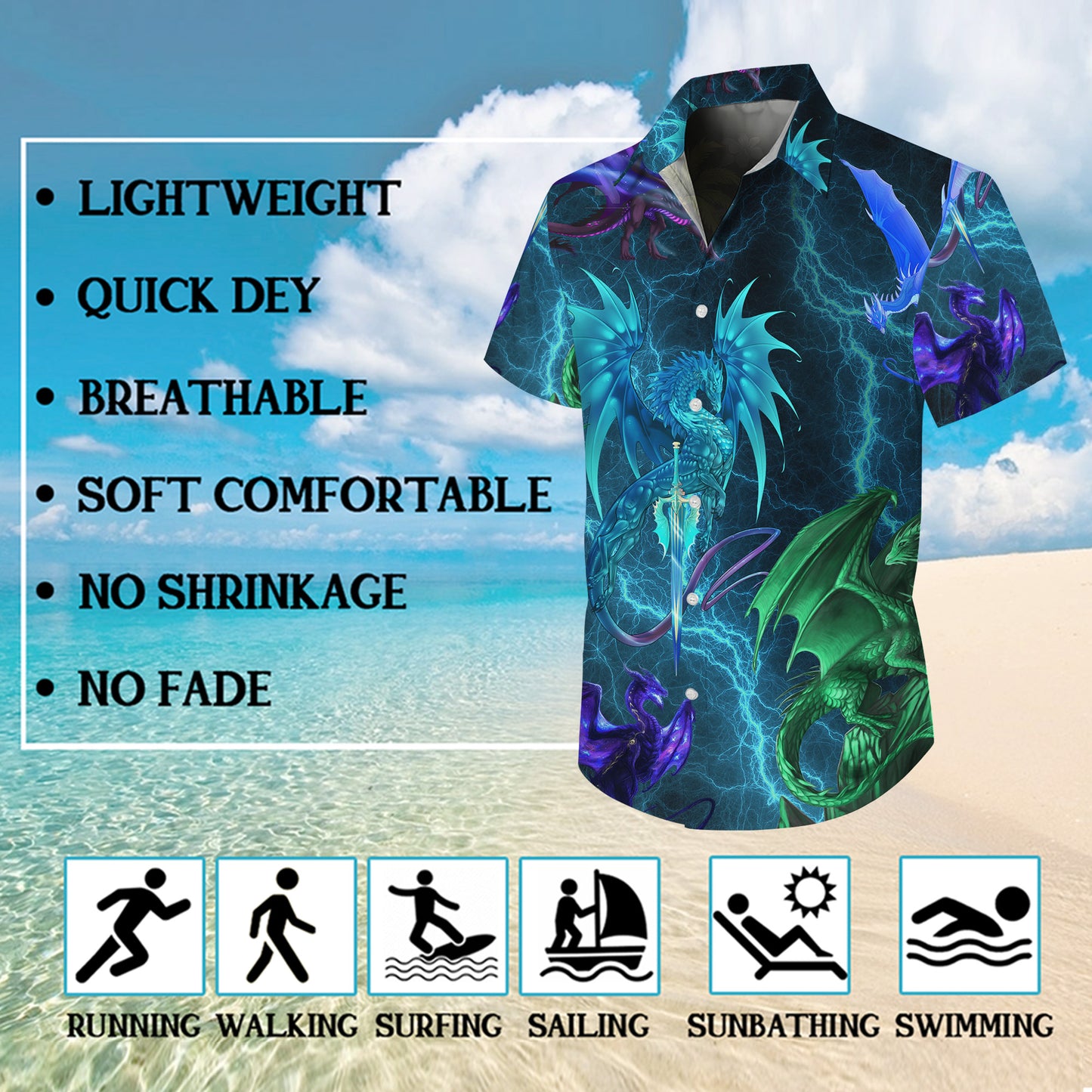 Mystic Dragons & Lightning Hawaiian Shirt Men Women Casual Aloha Beach Vacation