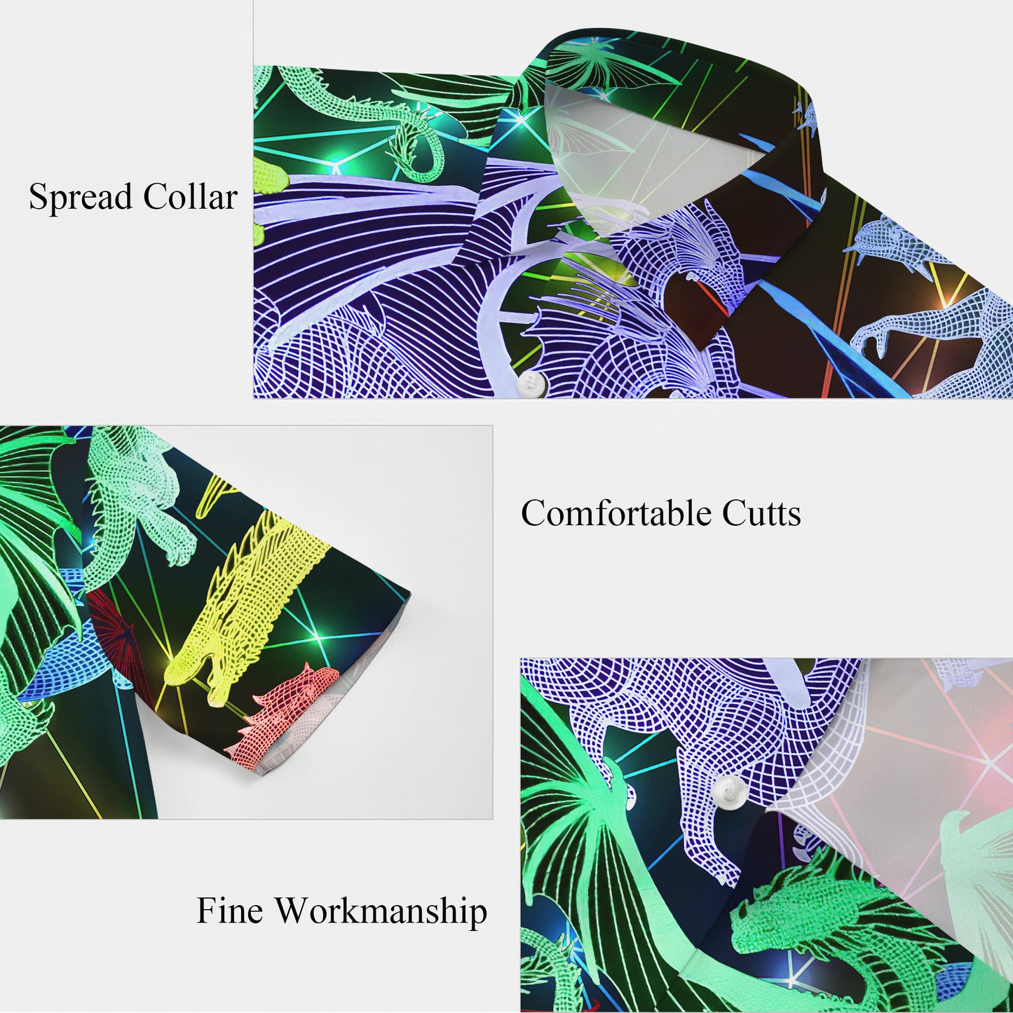 Neon Wireframe Digital Dragons Hawaiian Shirt Men Women Casual Aloha Beach