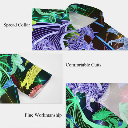 Neon Wireframe Digital Dragons Hawaiian Shirt Men Women Casual Aloha Beach