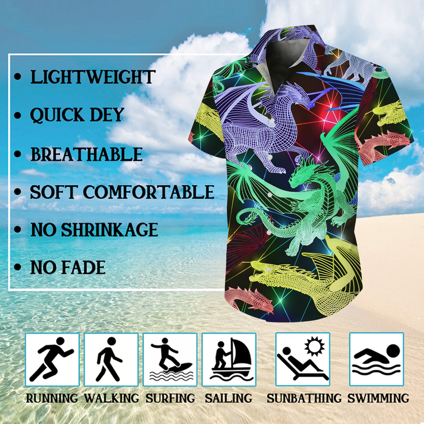 Neon Wireframe Digital Dragons Hawaiian Shirt Men Women Casual Aloha Beach
