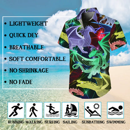 Neon Wireframe Digital Dragons Hawaiian Shirt Men Women Casual Aloha Beach