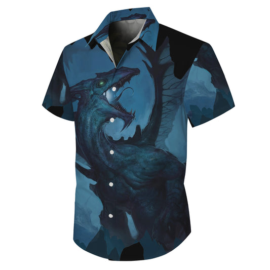 Dark Blue Mythical Dragon Hawaiian Shirt Men Women Casual Aloha Beach