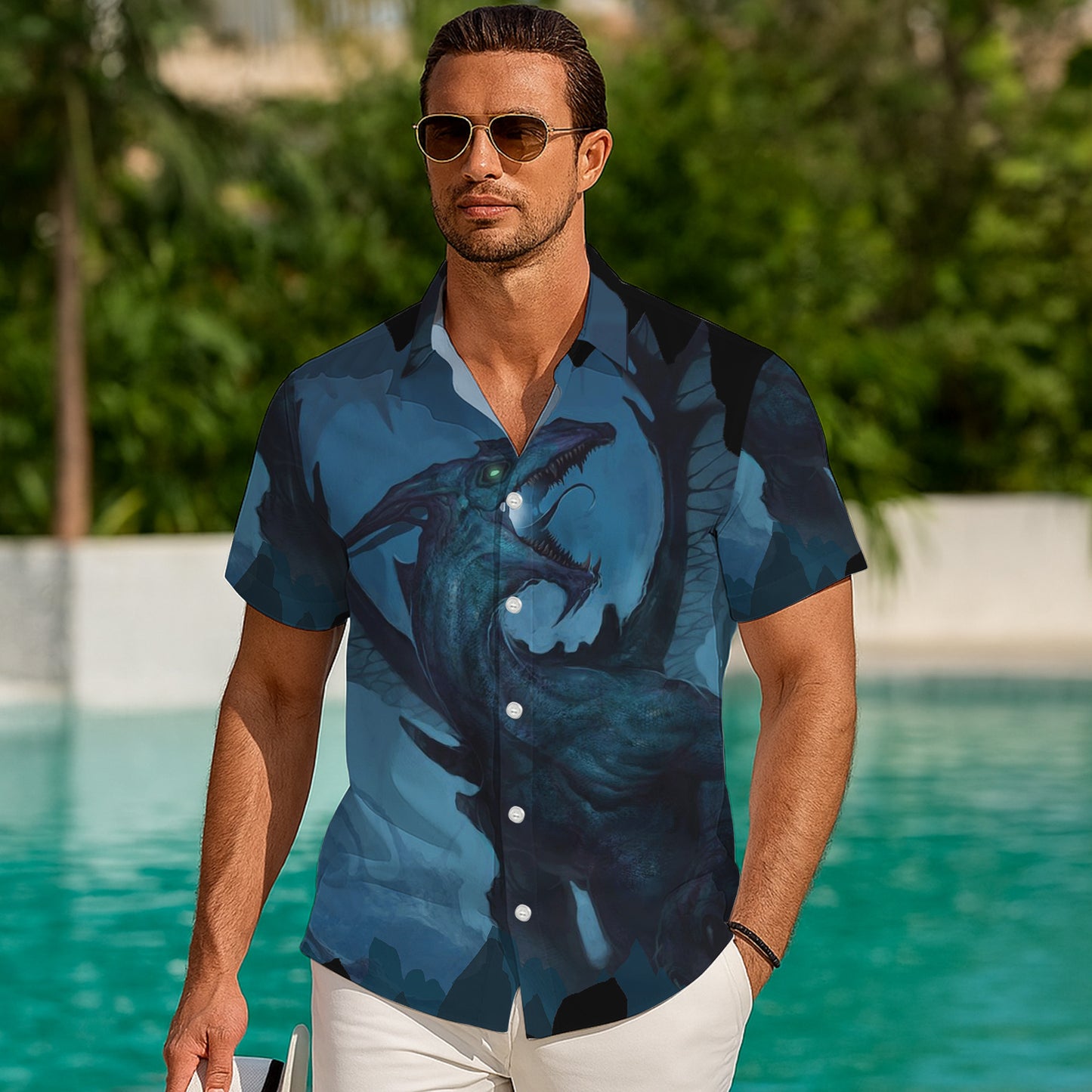 Dark Blue Mythical Dragon Hawaiian Shirt Men Women Casual Aloha Beach
