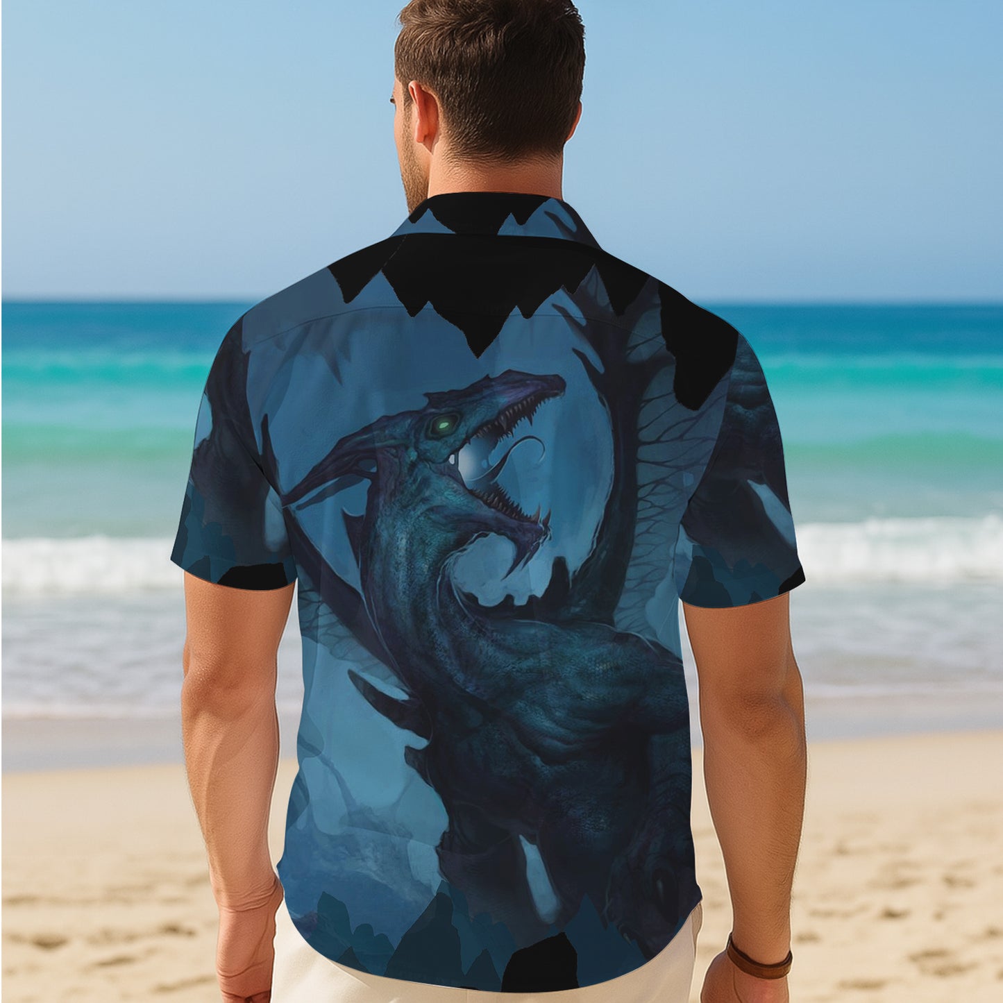 Dark Blue Mythical Dragon Hawaiian Shirt Men Women Casual Aloha Beach
