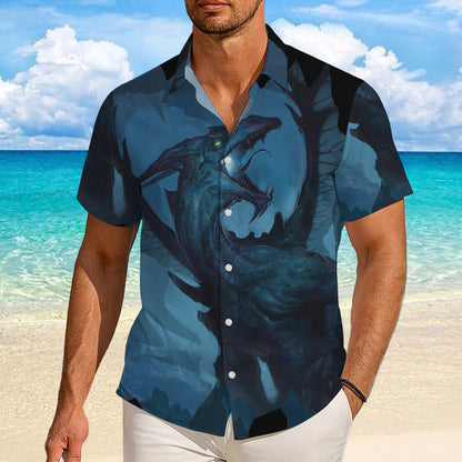 Dark Blue Mythical Dragon Hawaiian Shirt Men Women Casual Aloha Beach