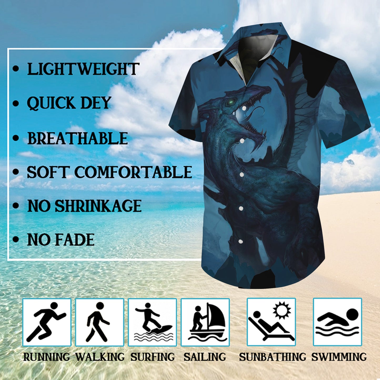 Dark Blue Mythical Dragon Hawaiian Shirt Men Women Casual Aloha Beach