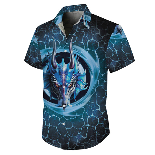 Blue Water Dragon Head Hawaiian Shirt Men Women Casual Aloha Beach Vacation