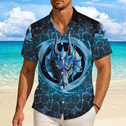 Blue Water Dragon Head Hawaiian Shirt Men Women Casual Aloha Beach Vacation
